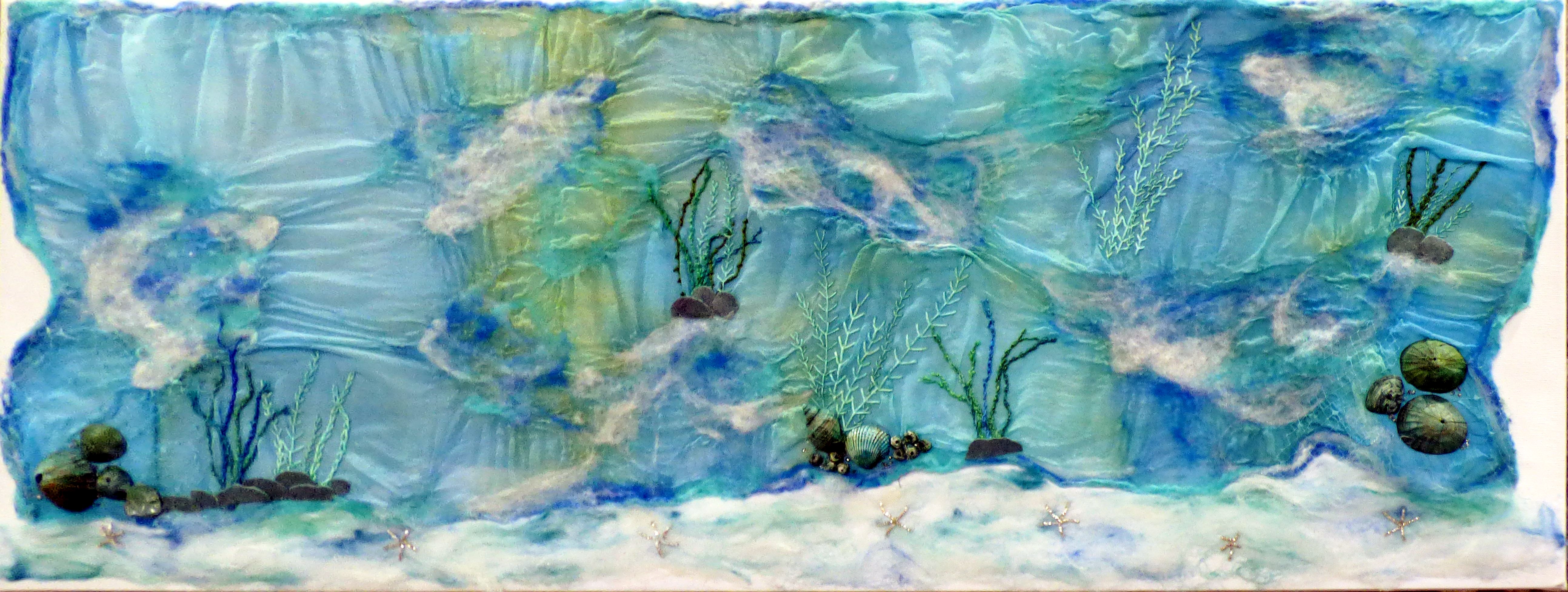 SEASCAPE by Beryl Trimby, N.Wales EG, felt and stitch on canvas