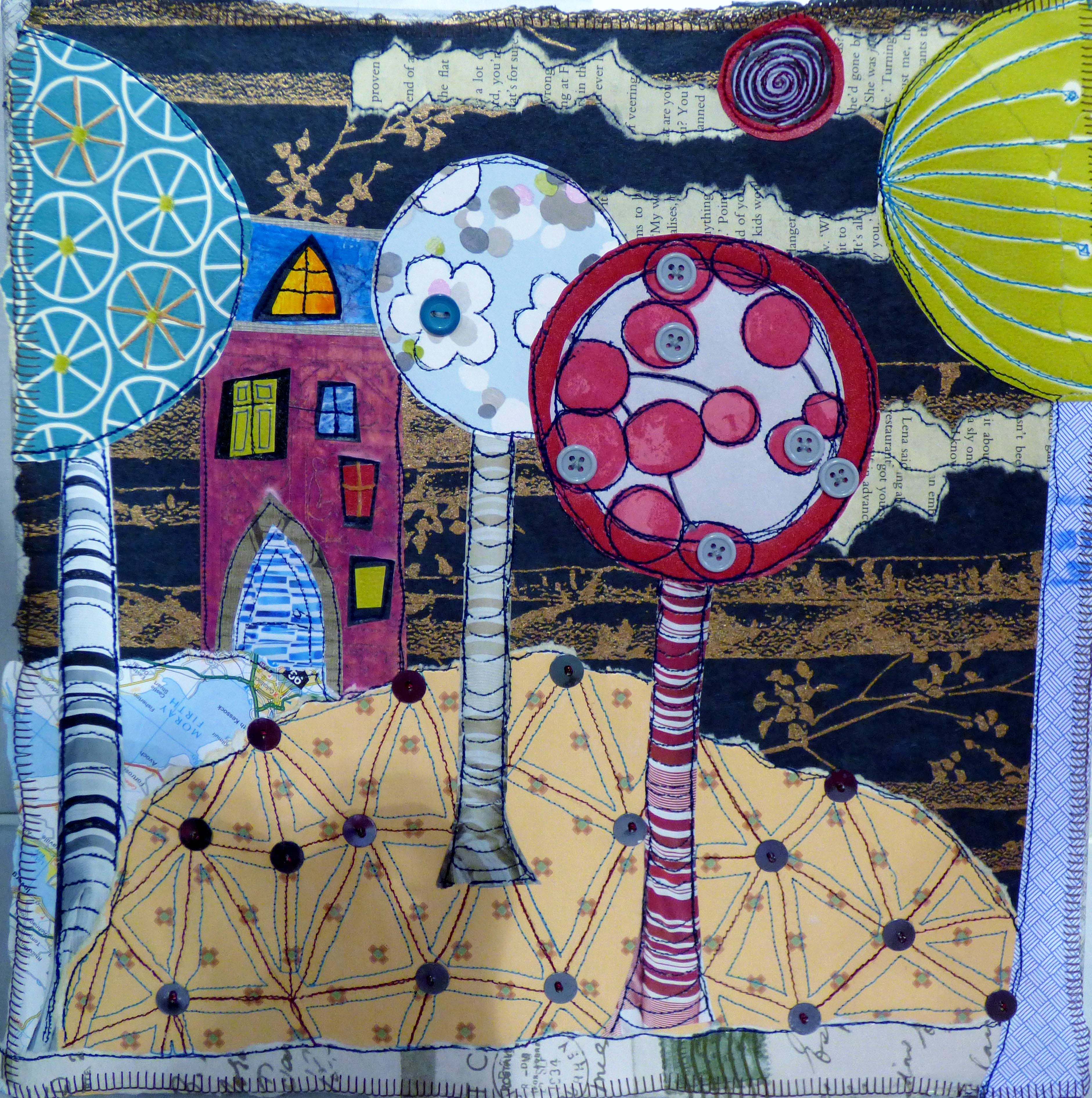 LOLLYPOPS by Alison Reynolds, N.Wales Eg, mixed media & stitch