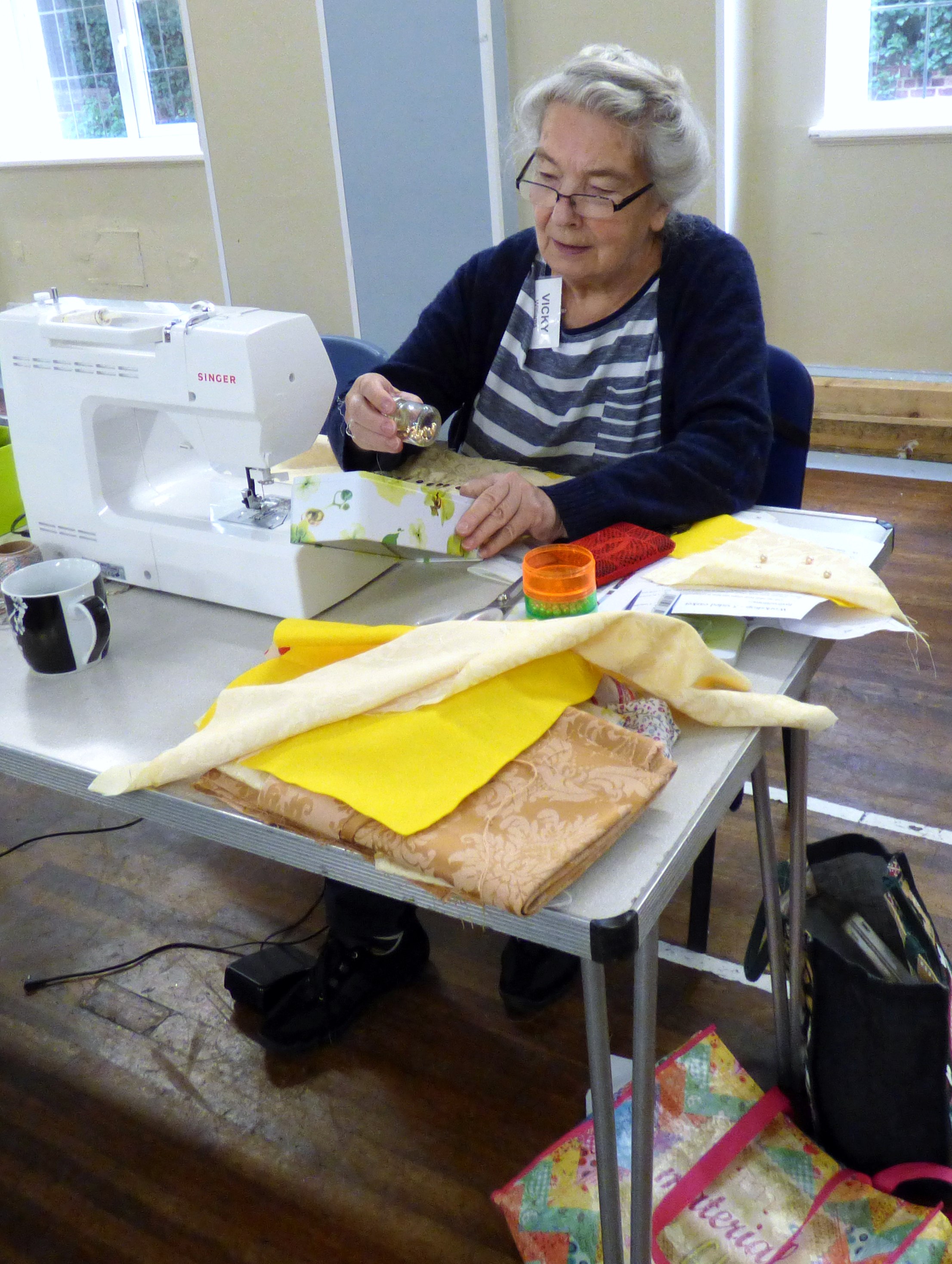 Vicky at 5 sided casket workshop, July 2019