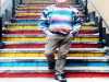 slide showing Brandon and some colourful steps at Kaffe Fassett Lecture, Capstone Theatre, Dec 2016