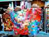 slide showing Kaffe Fassett quilt on display at Kaffe Fassett Lecture, Capstone Theatre, Dec 2016