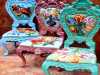 slide showing chairs renovated by Kaffe Fassett, Kaffe Fassett Lecture, Capstone Theatre, Dec 2016