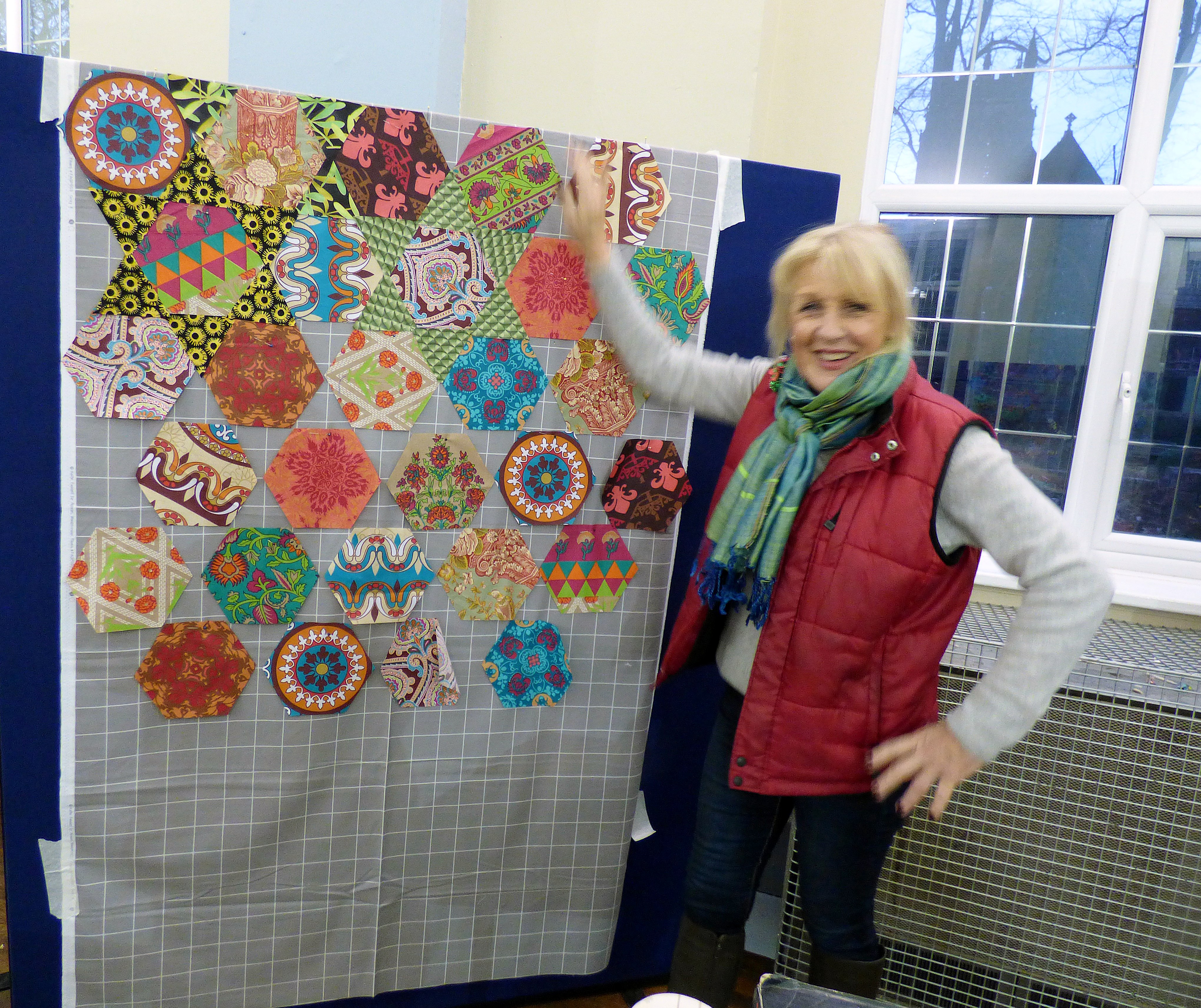 beautiful result at the end of the design workshop- Kaffe Fassett workshop, All Hallows, Dec 2016