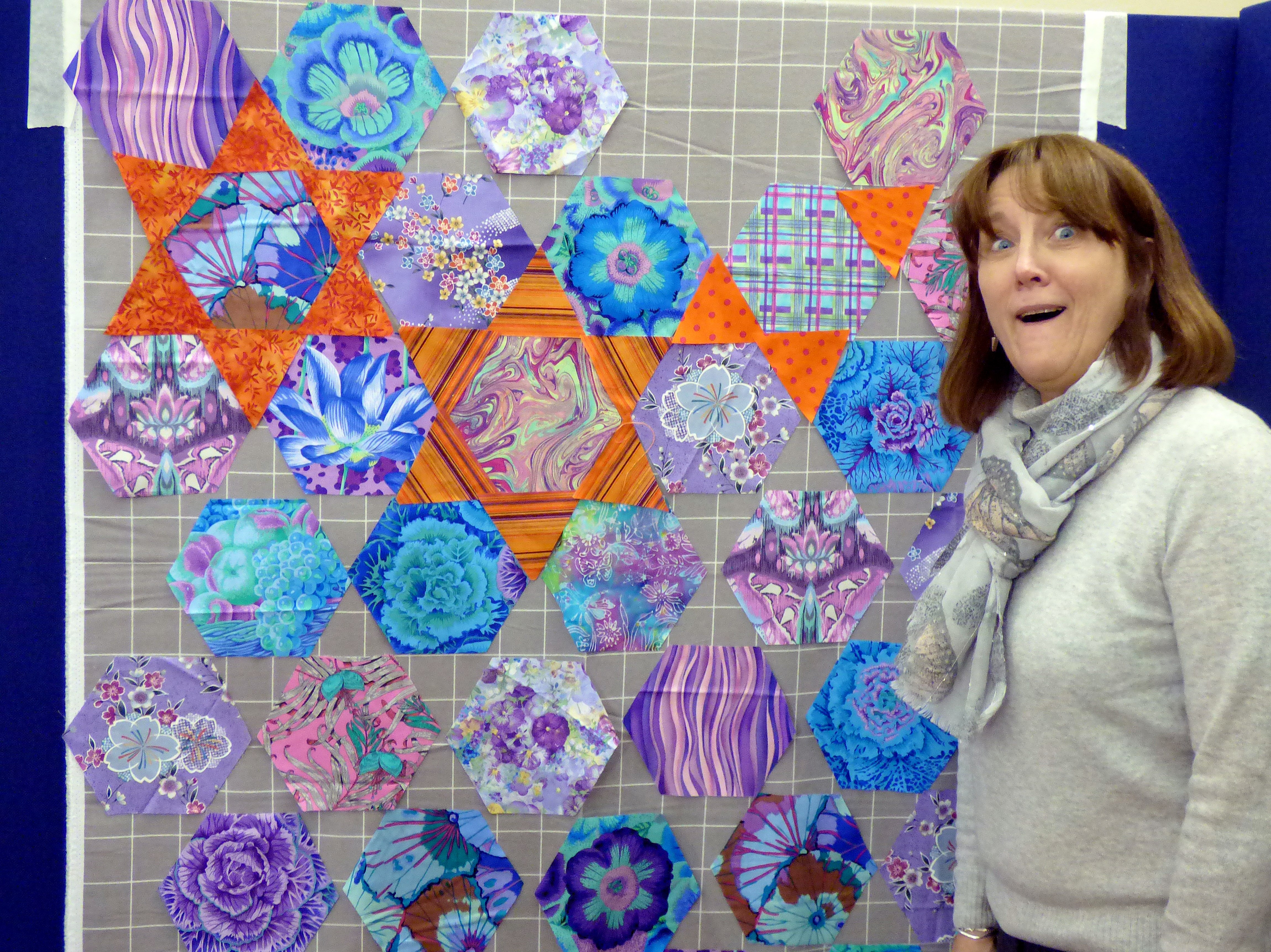 beautiful result at the end of the design workshop- Kaffe Fassett workshop, All Hallows, Dec 2016