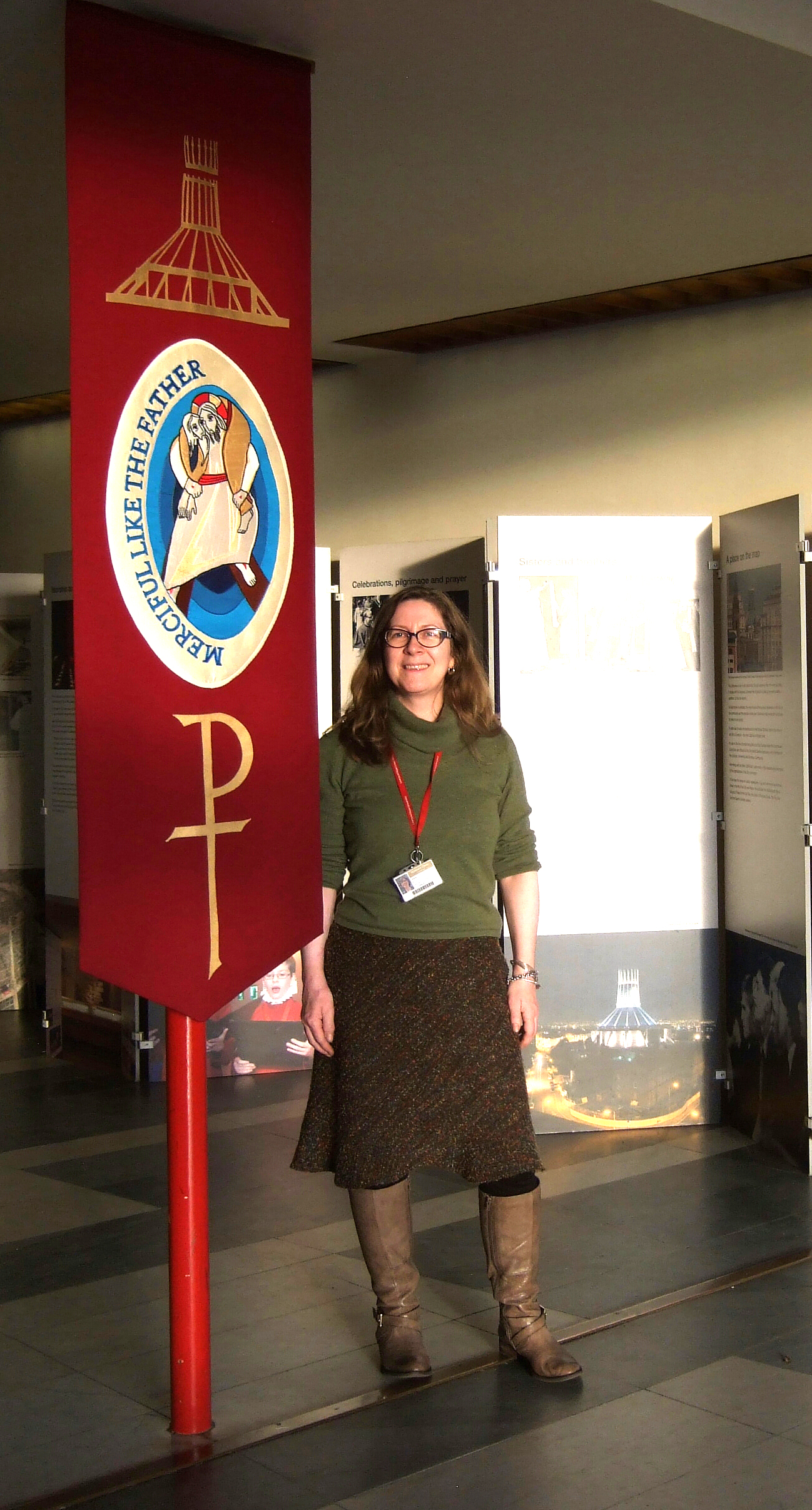 Karen Scott & Year of Mercy  banner in Liverpool Metropolitan Cathedral