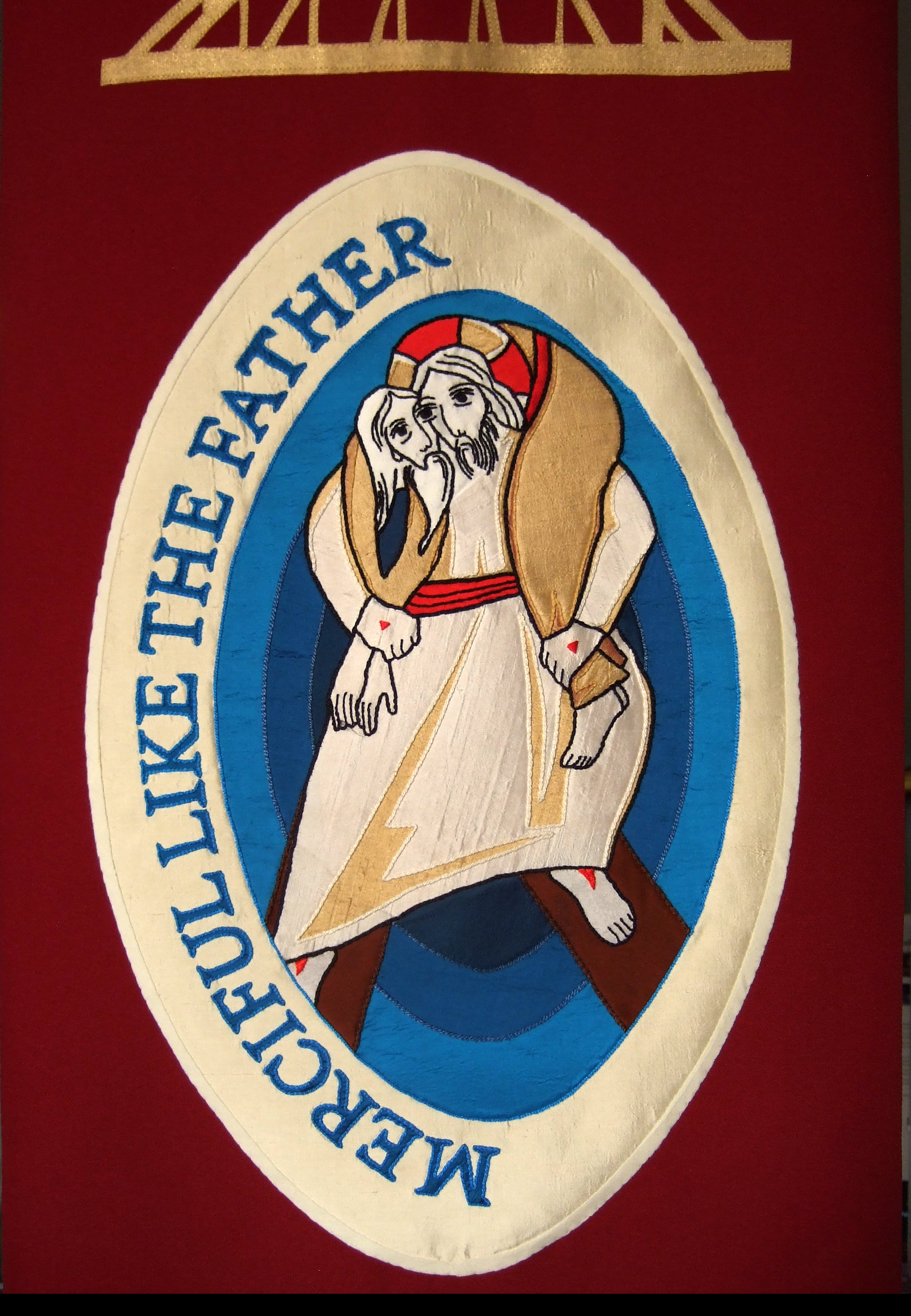 Year of Mercy banner, embroidered by Karen Scott, Metropolitan Cathedral of Christ the King, Liverpool