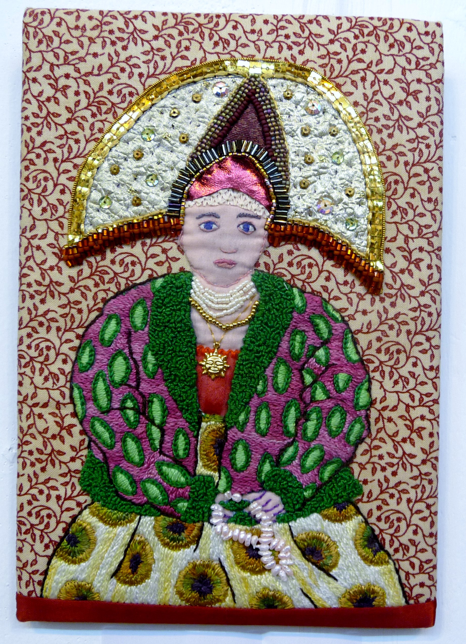EG All That Glistens 2015 entry RUSSIAN PEASANT WOMAN FROM THE VLADIMIR REGION (Highly commended Beryl Dean Award for Hand Stitching)