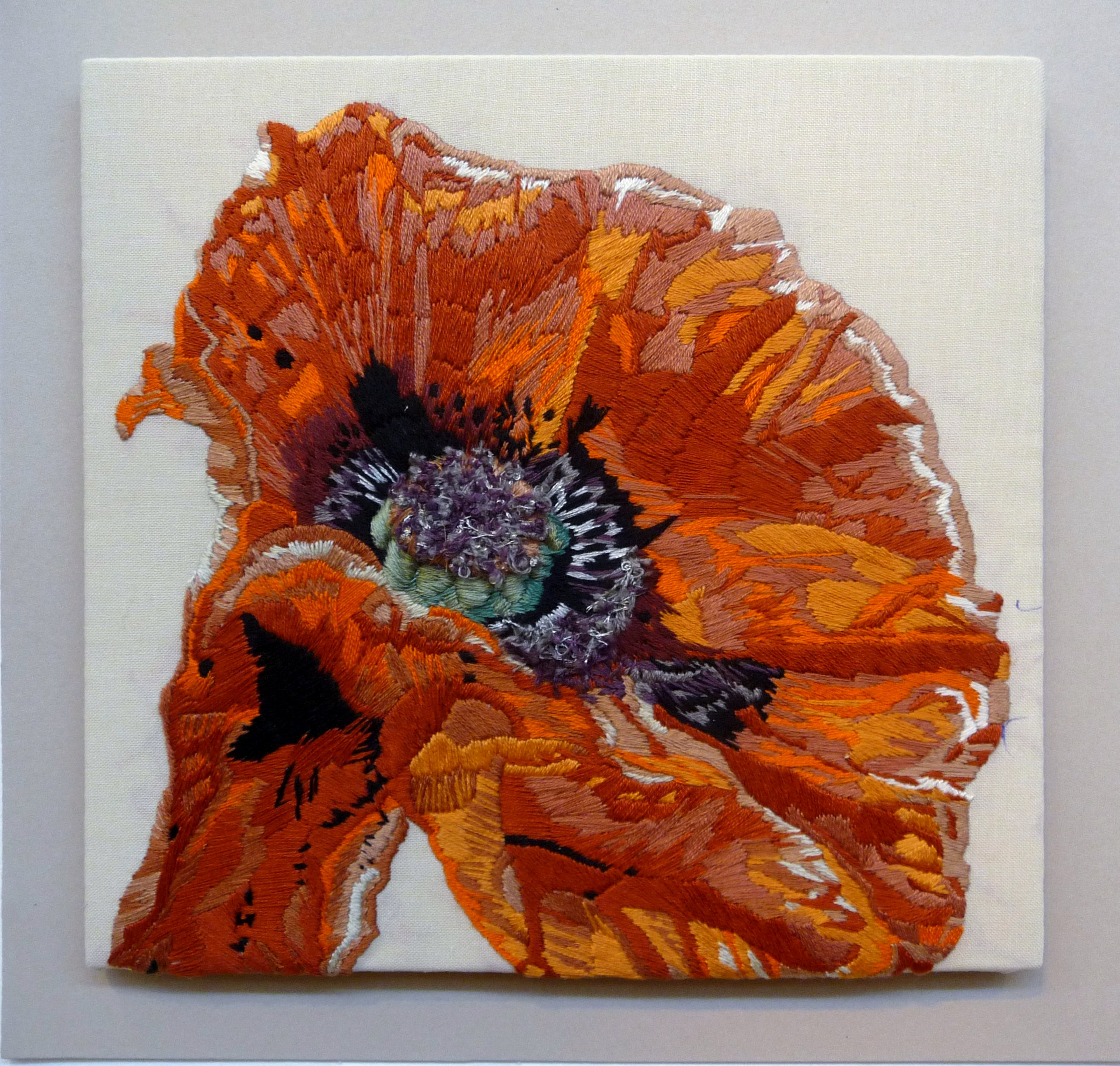EG All That Glistens 2015 entry POPPY: FROM THE FIRE by Joanna Biggs (winner Constance Howard Award for Most Outstanding Piece) (winner Beryl Dean Award for Hand Stitching)