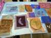 display of student's work at the end of the day at Layers, Texturing and Stitch workshop by Gill Roberts 2022
