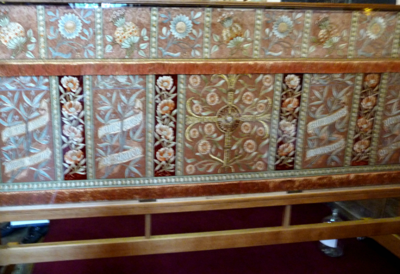 19th century Altar Frontal by Leek School of Embroidery, in St Edward the Confessor Church. This example is stored behind glass
