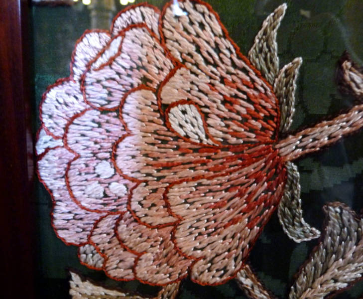 detail of embroidered screen by Leek School of Embroidery in St
