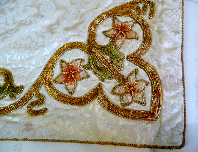 detail of goldwork embroidery by Leek School of Embroidery in St Edward the Confessor Church, Leek