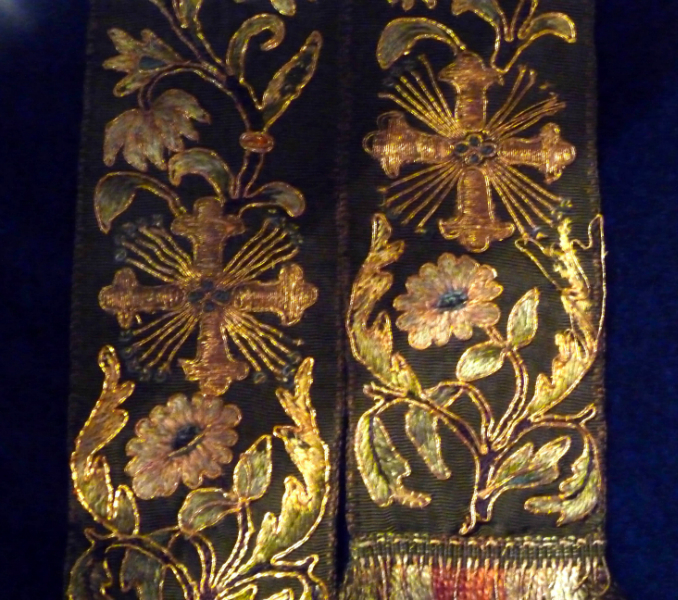 detail of goldwork embroidery by Leek School of Embroidery in St Edward the Confessor Church, Leek