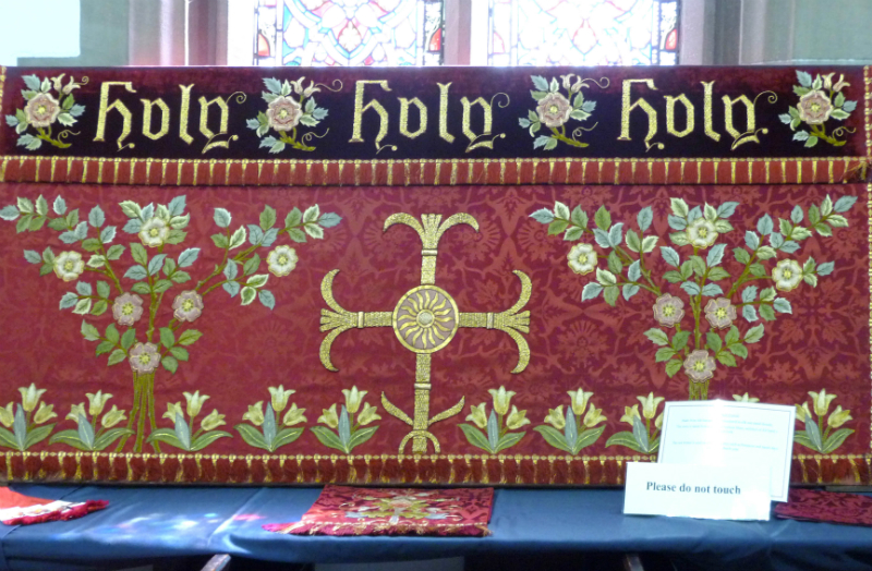 Altar Frontal with Cross taken from a design by norman Shaw, architest of All Saint\'s Church, Leek.