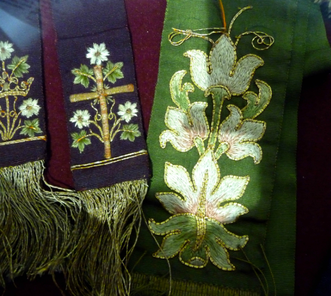 examples of goldwork embroidery by Leek School of Embroidery in St. Luke\'s Church, Leek