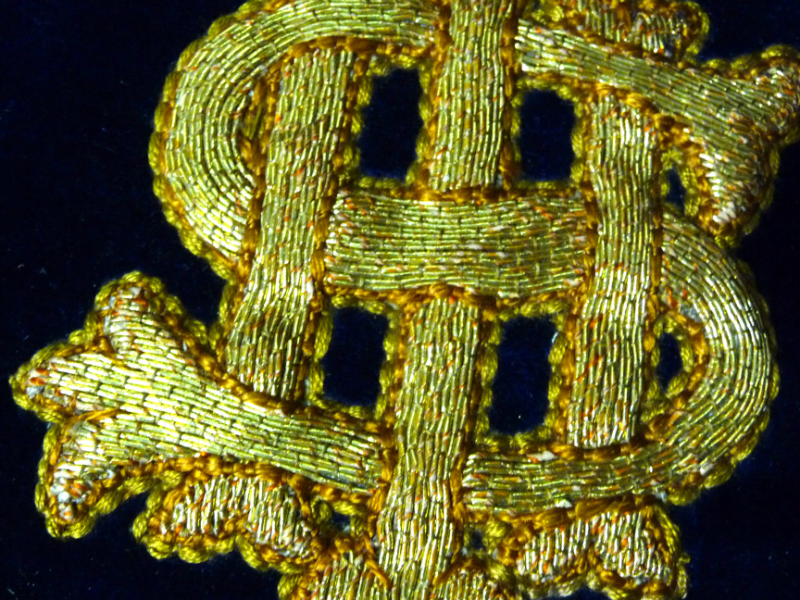 detail of goldwork embroidery by Leek School of Embroidery in St. Luke\'s Church, Leek
