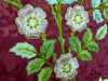 detail of red Altar Frontal with goldwork embroidery by Leek School of Embroidery in St. Luke\'s Church, Leek