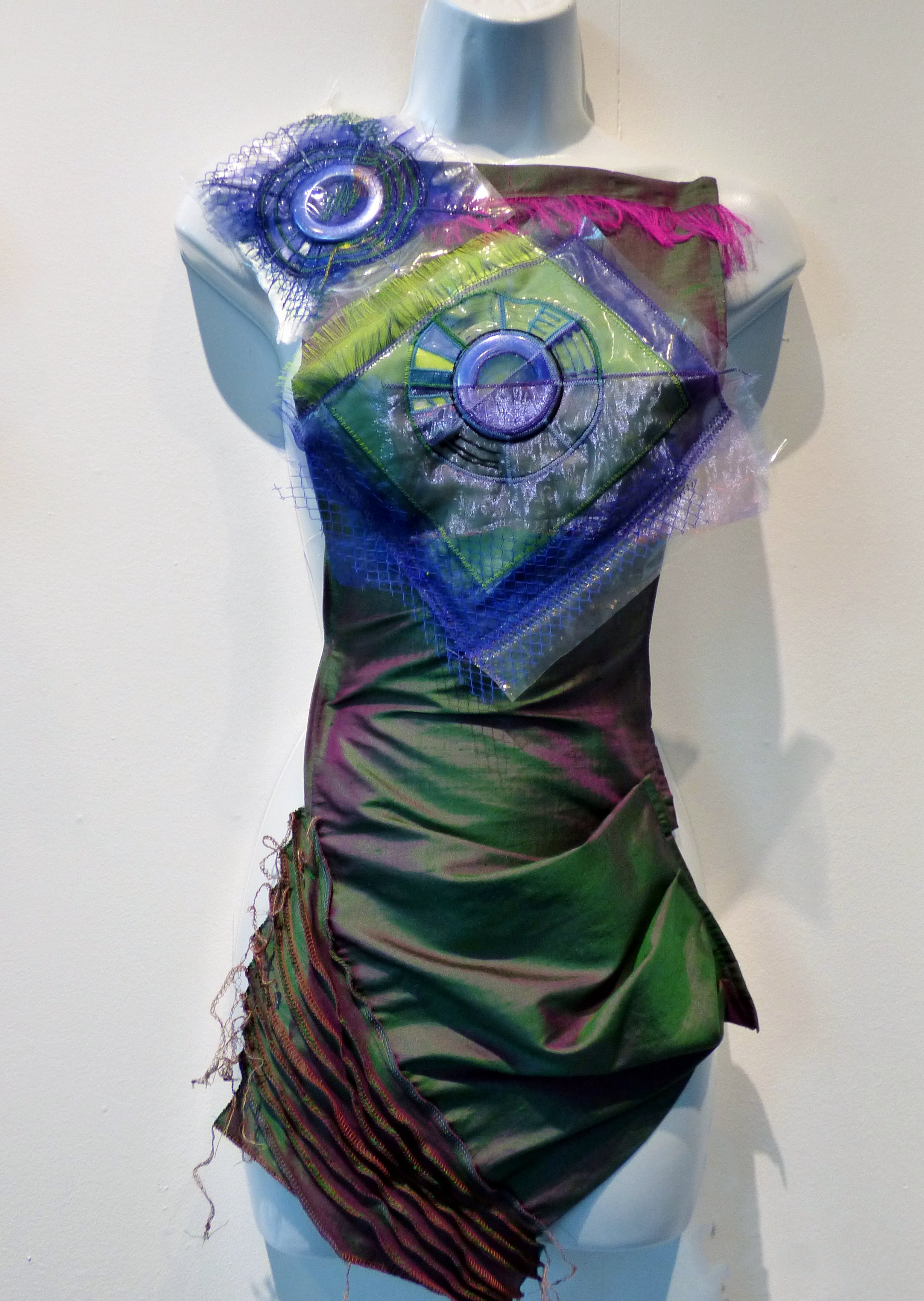 LIGHT RELIEF FOUR by Janet Grimes, mixed fabrics, plastics & applique, Textile 21 at World of Glass, St Helens 2016