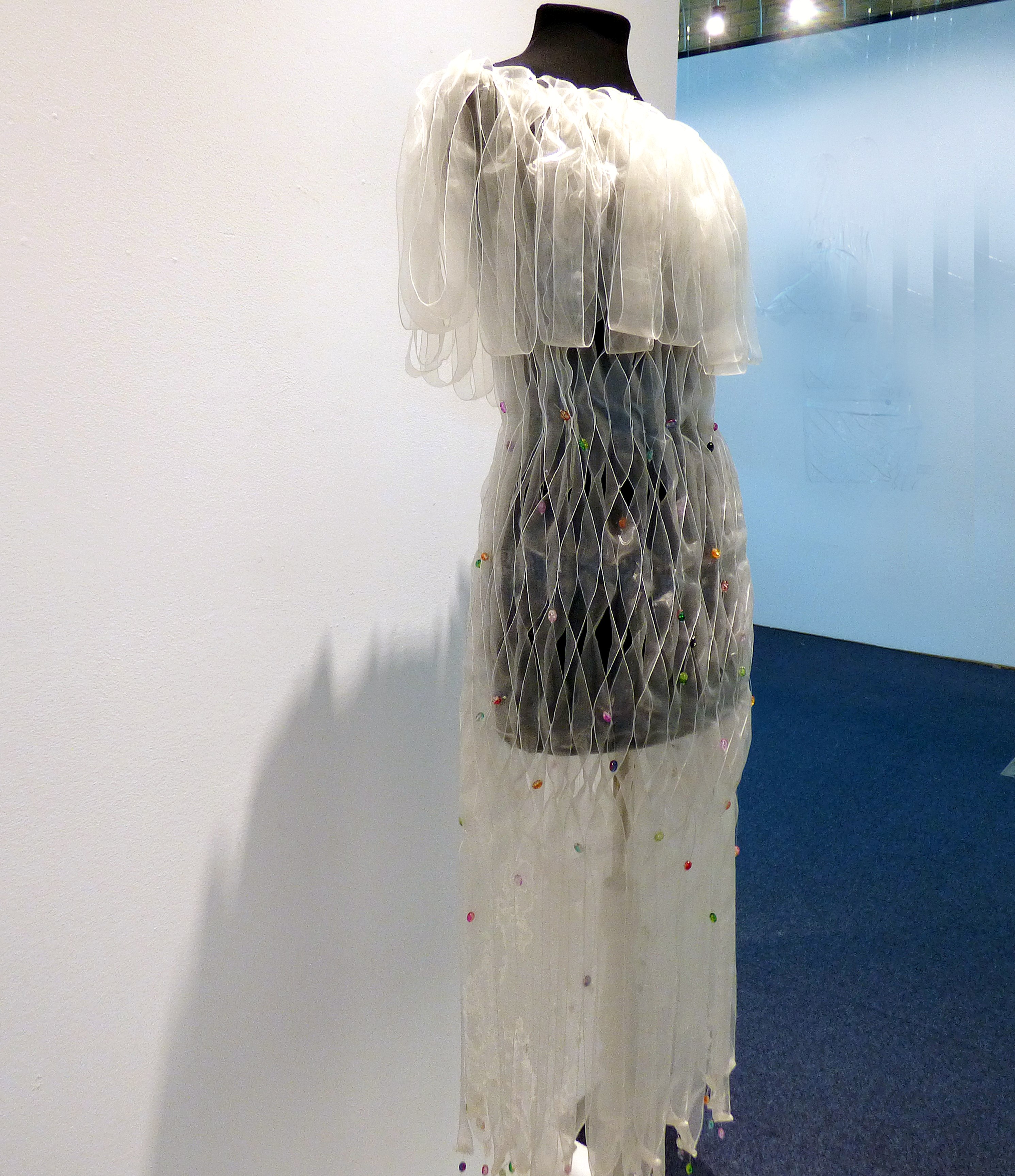 LIGHTWAVE by Jackie Brough, organza ribbon & glass beads, Textile 21 at World of Glass, St Helens 2016
