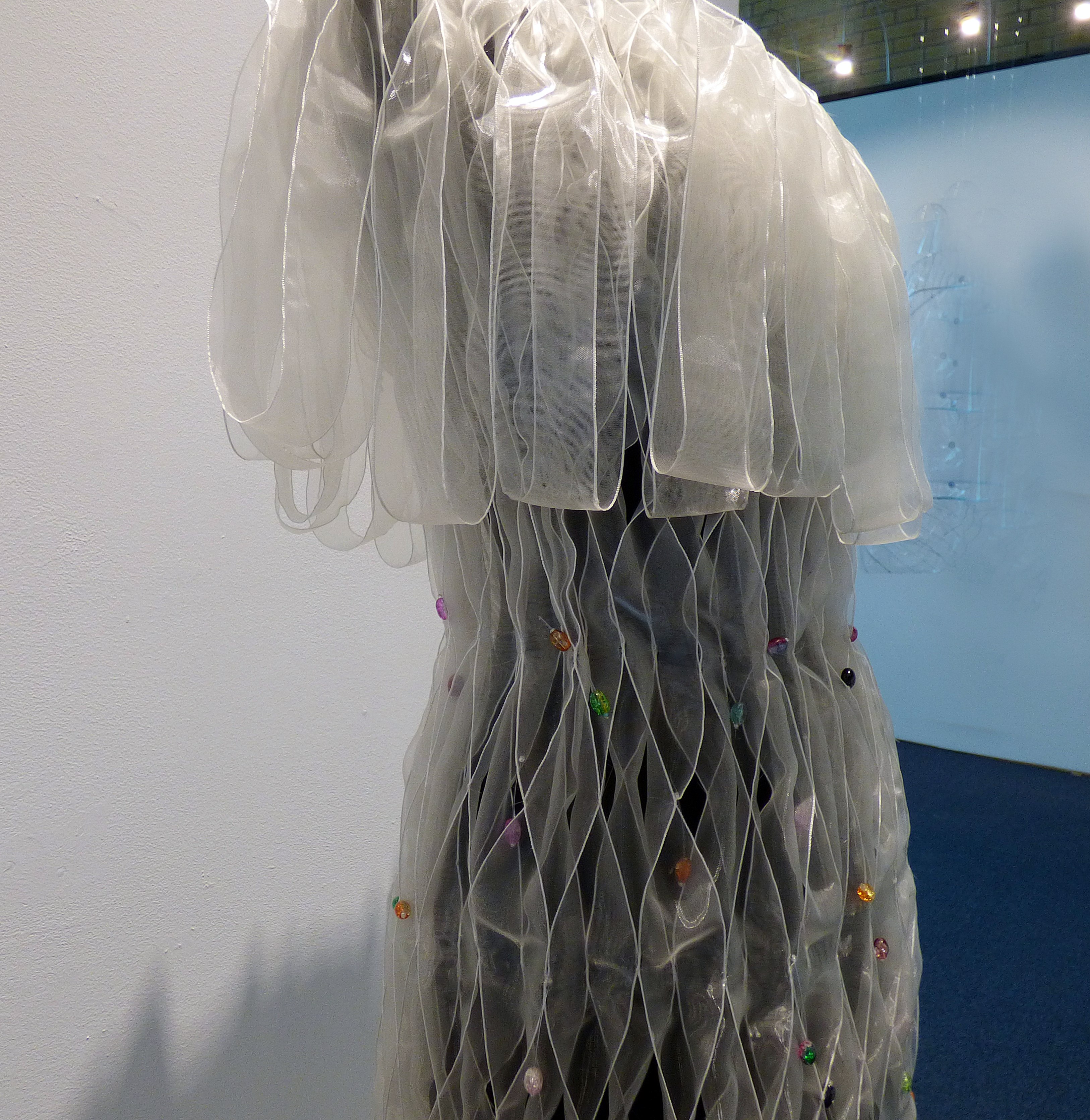 (detail) LIGHTWAVE by Jackie Brough, organza ribbon & glass beads, Textile 21 at World of Glass, St Helens 2016