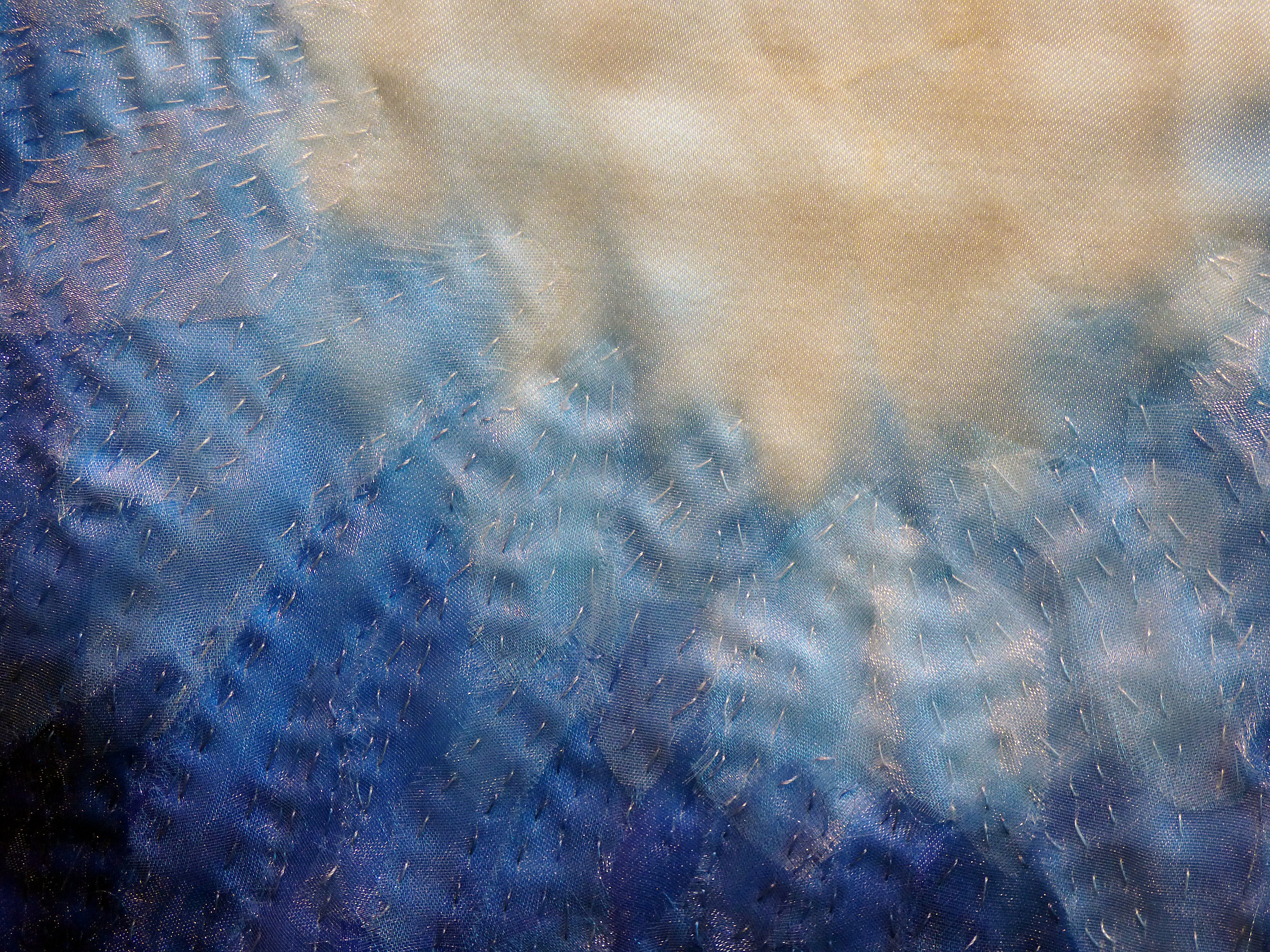 (detail) A LIGHT IN DARK PLACES by Denise R Williams, silk background, transparent fabrics & hand embroidery, Textile 21 at World of Glass, St Helens 2016