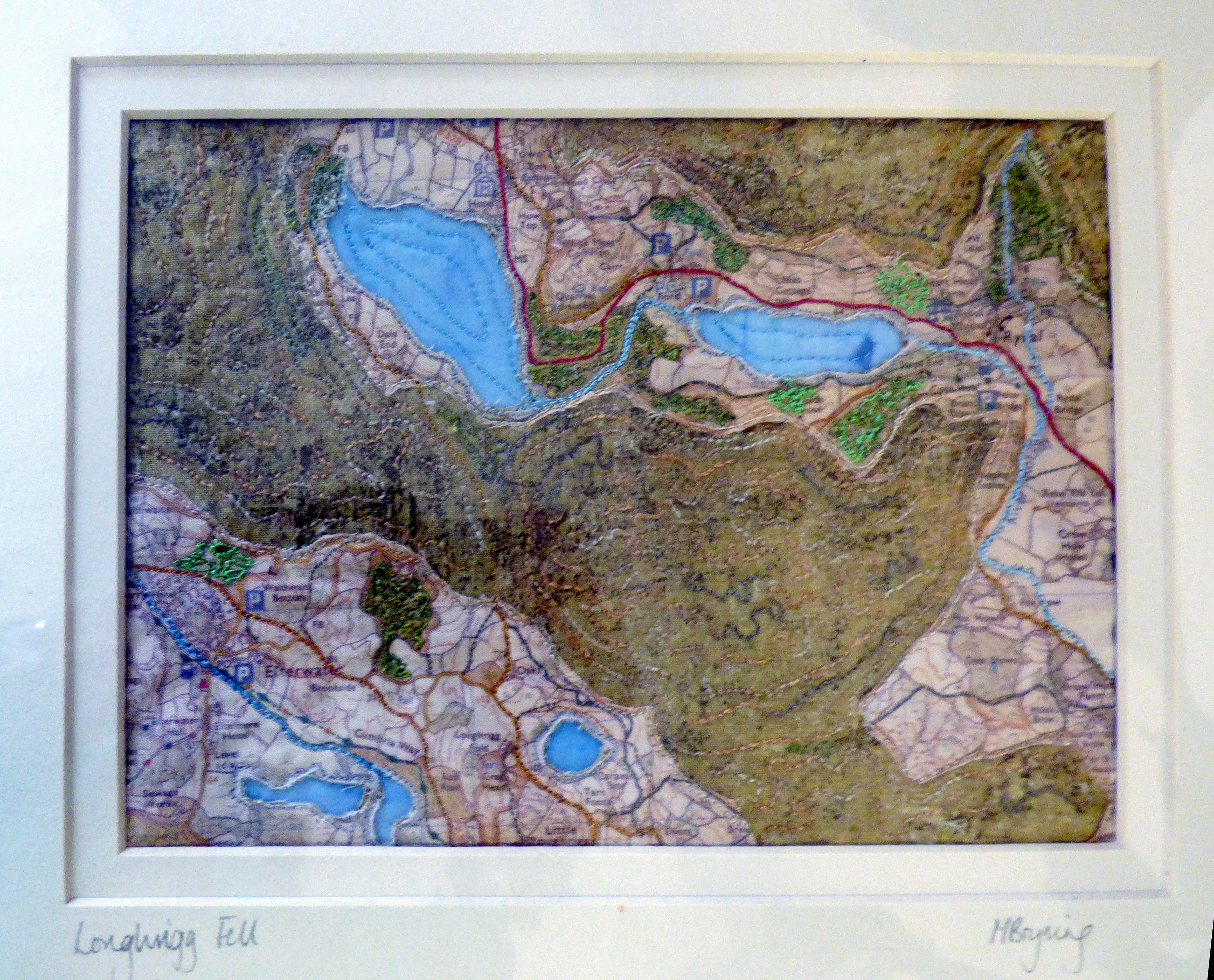 LOUGHRIGG FELL, embroidery by Mary Bryning at "Maps in Stitch" Talk by Mary Bryning, October 2023