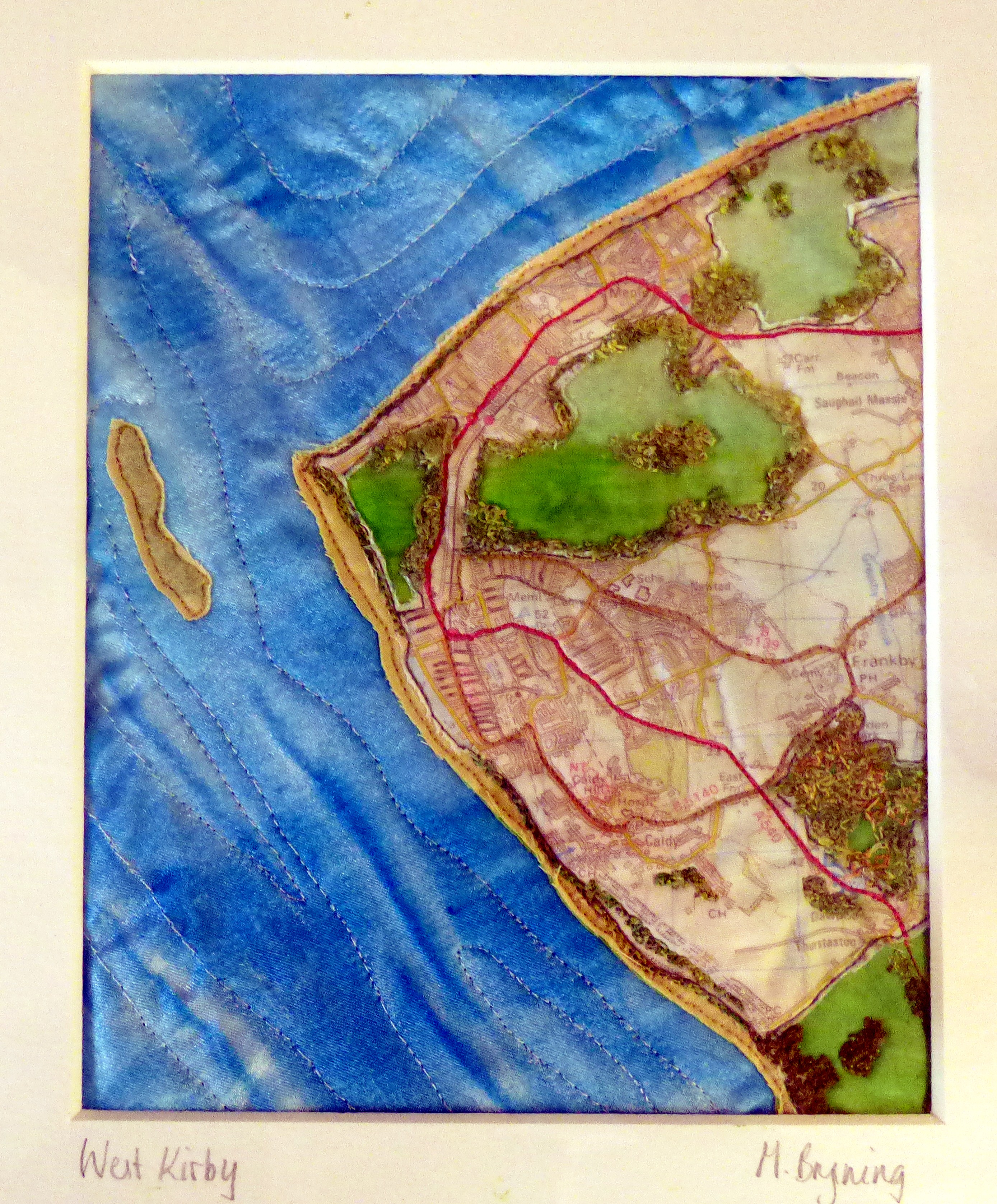 WEST KIRBY, embroidery by Mary Bryning at "Maps in Stitch" Talk by Mary Bryning, October 2023