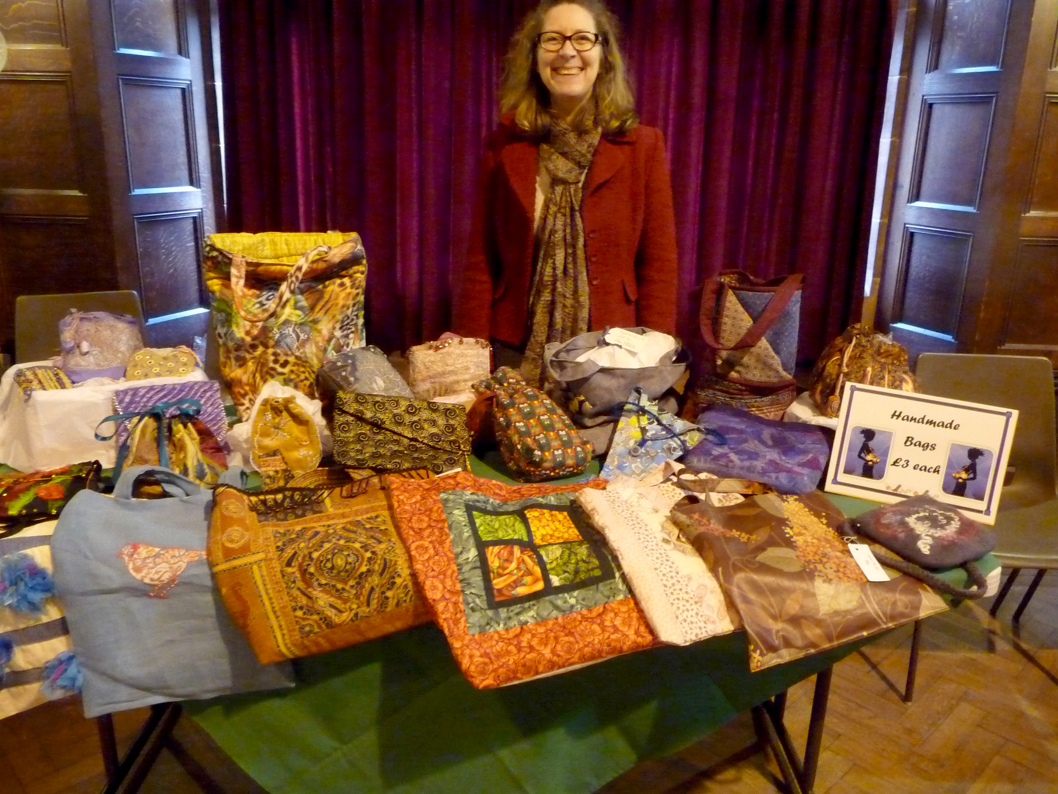Karen with Handmade Bag stall at MEG Christmas Party 2014