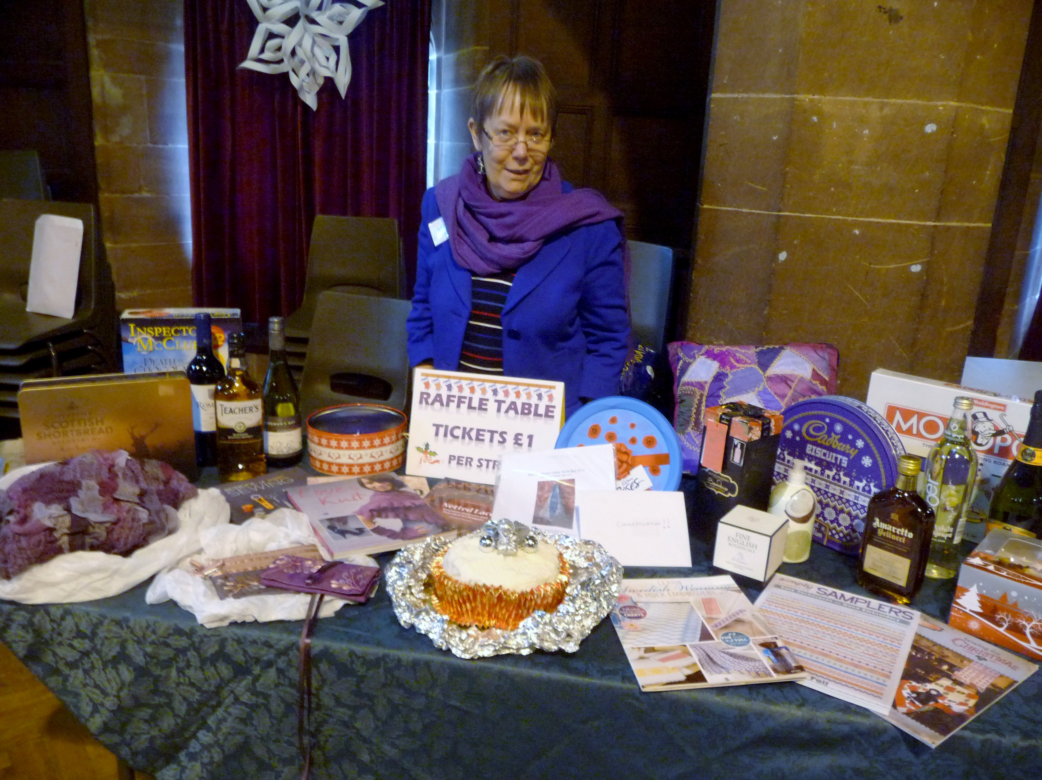 Marie and the Raffle Table at MEG Christmas Party 2014