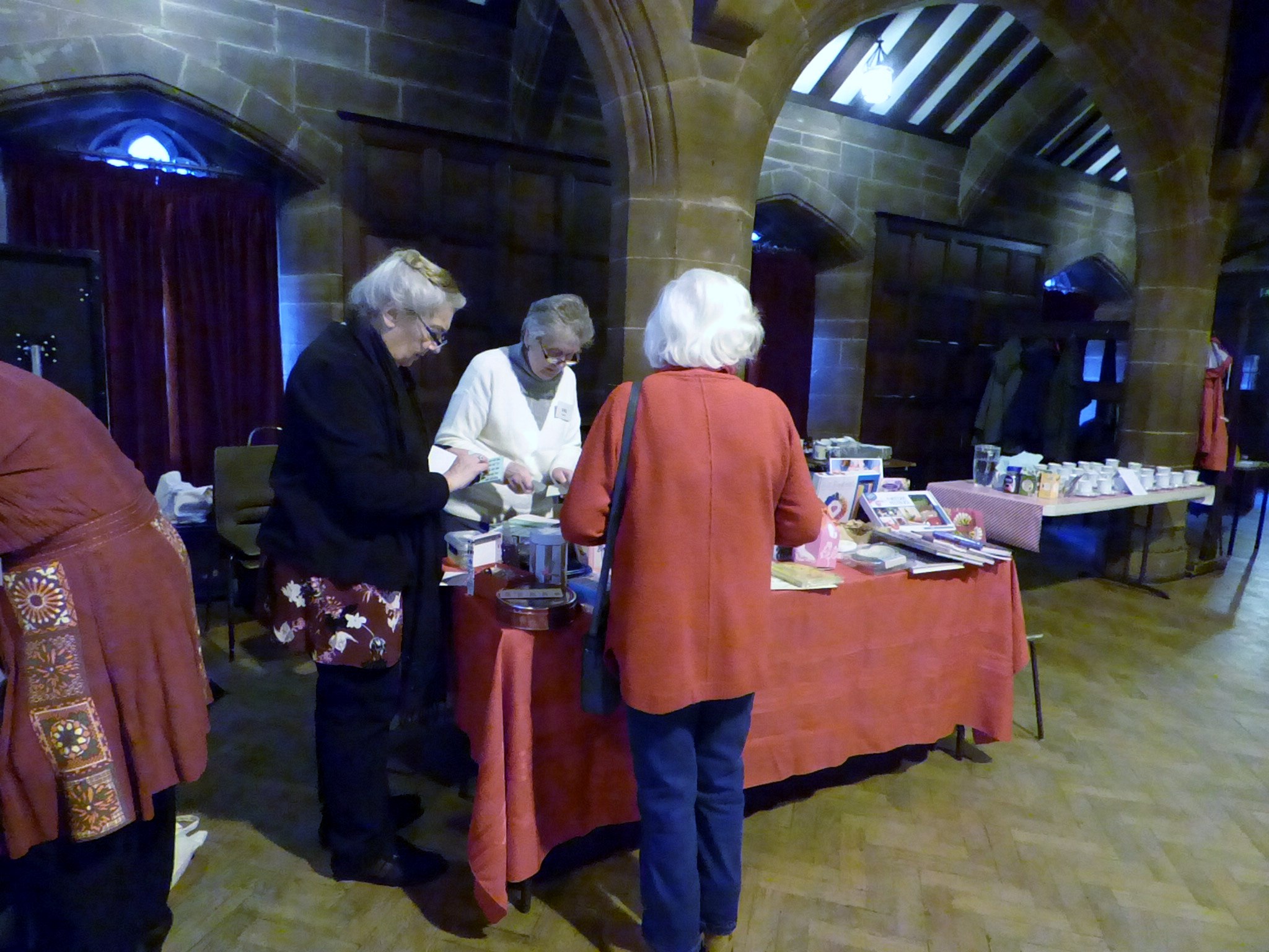 Vicky and Val with the Raffle Stall at MEG Christmas Party 2017