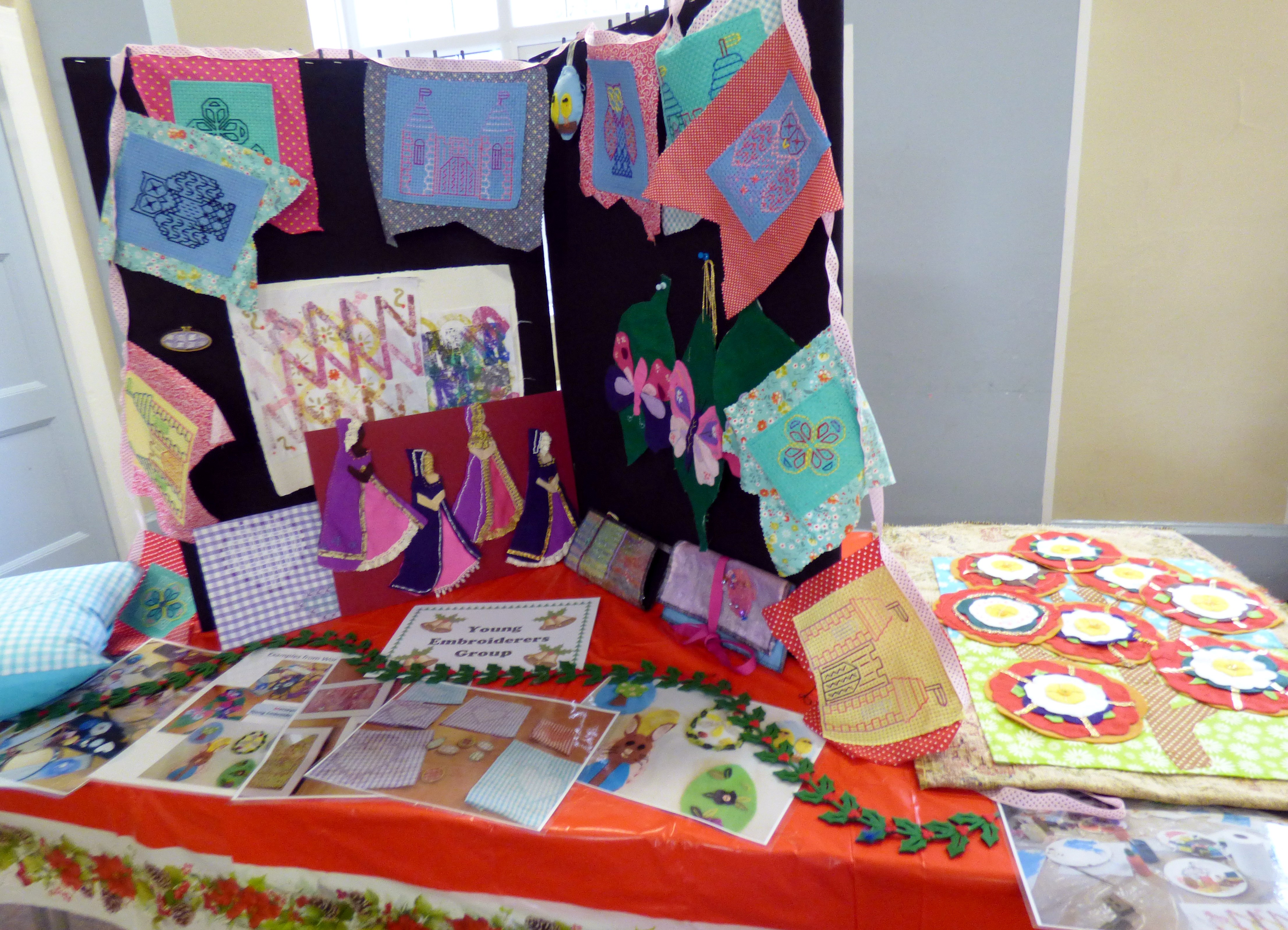 Young Embroiderers' display at MEG Christmas Party 2019