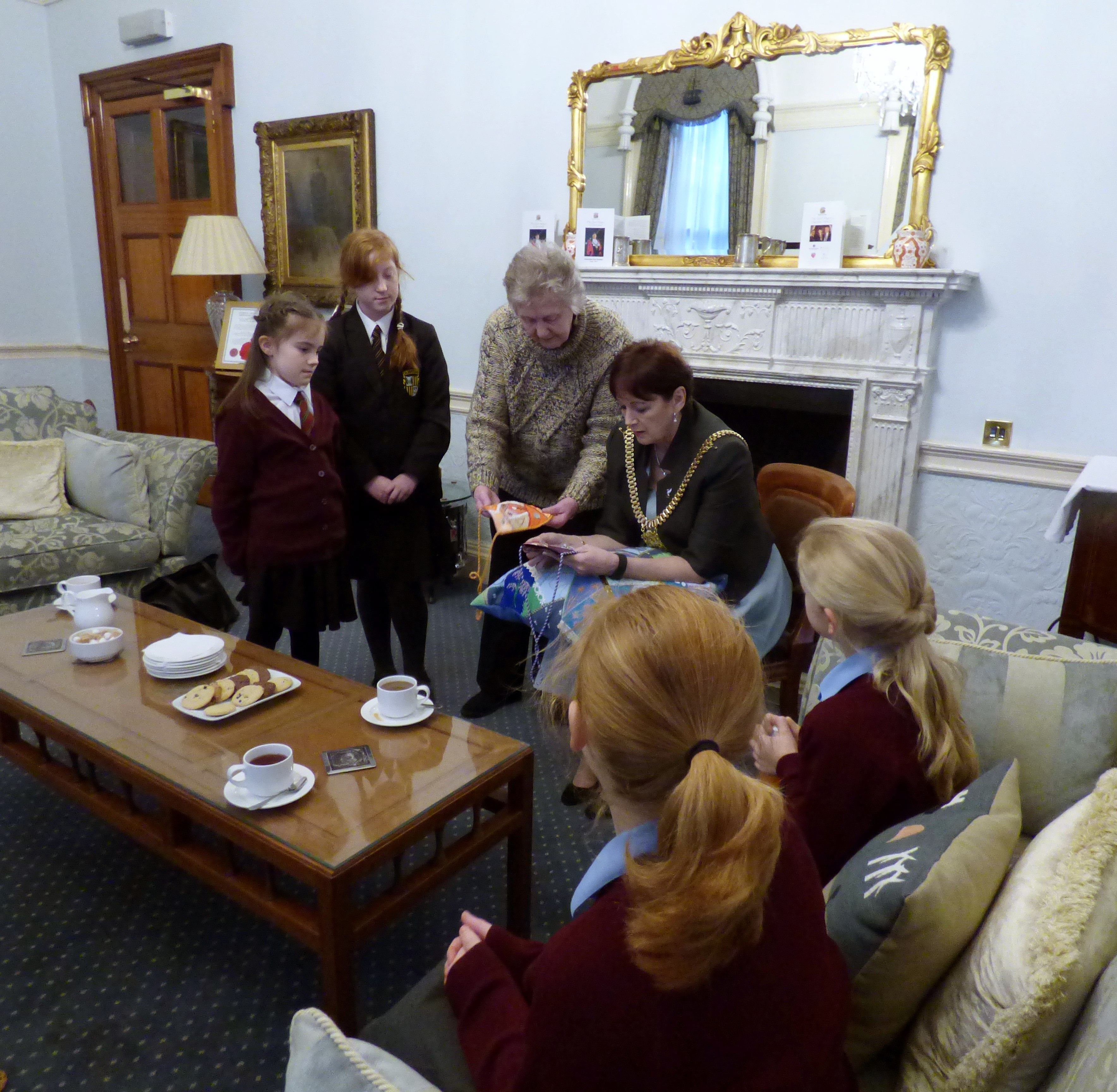 Merseyside YE at Liverpool Town Hall, Jan 2017. We presented a cushion to Liverpool Lord Mayor Cllr. Roz Gladden