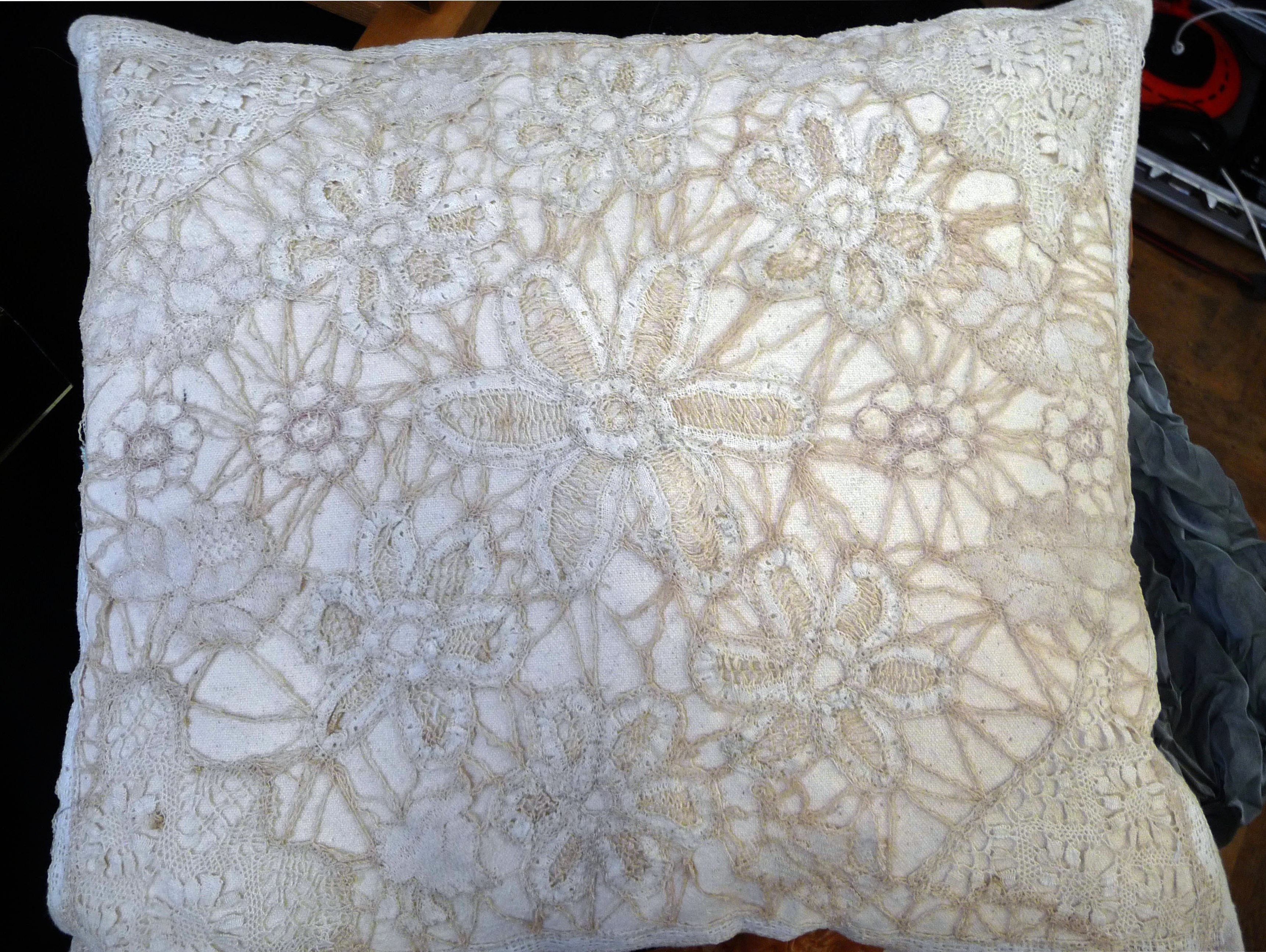 recycled lace cushion by Moya McCarthy, from her 'Neutral Phase'