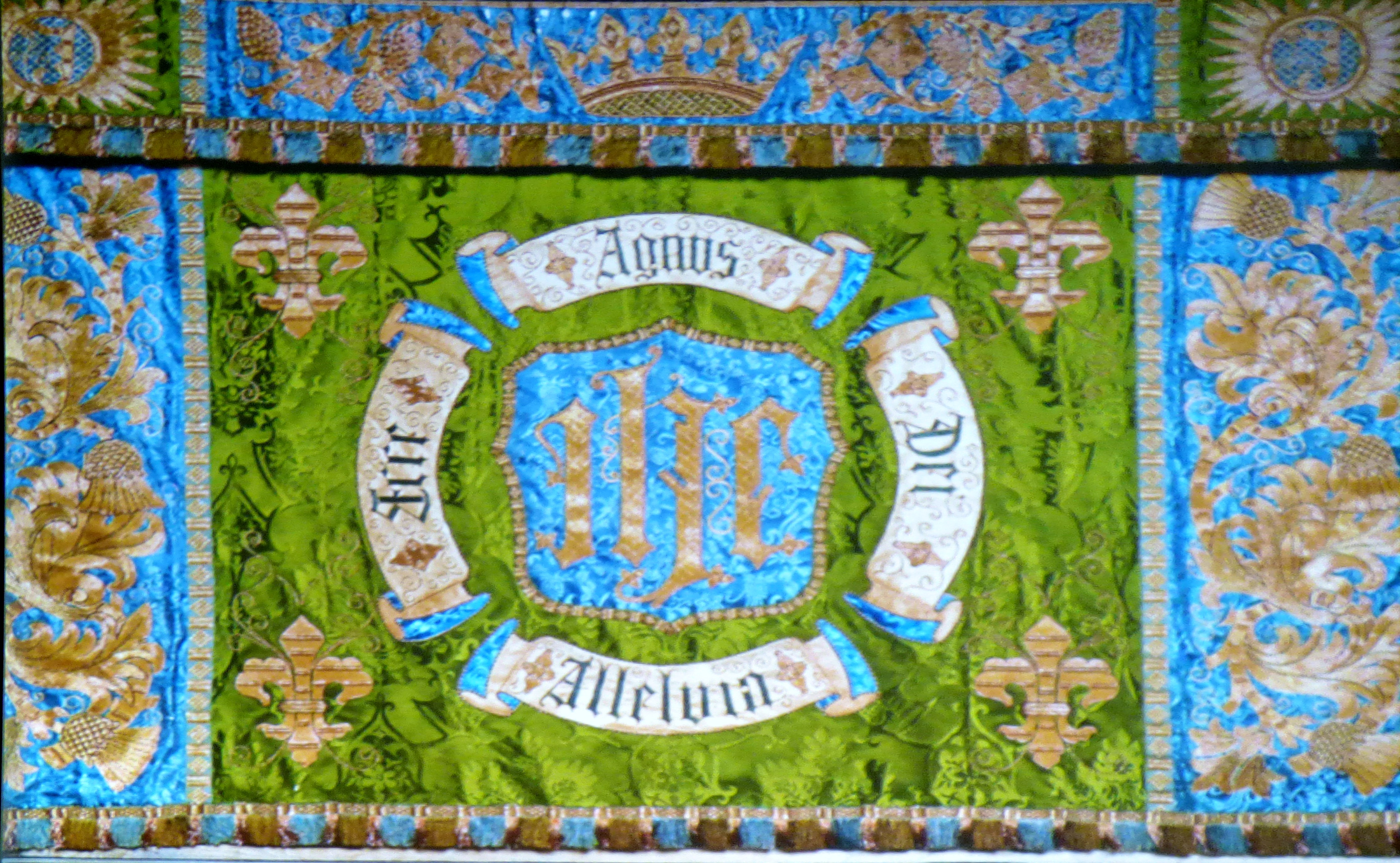 (detail) slide showingLady Chapel Green Frontal, Liverpool Cathedral embroideries Talk by Vicky Williams 2019