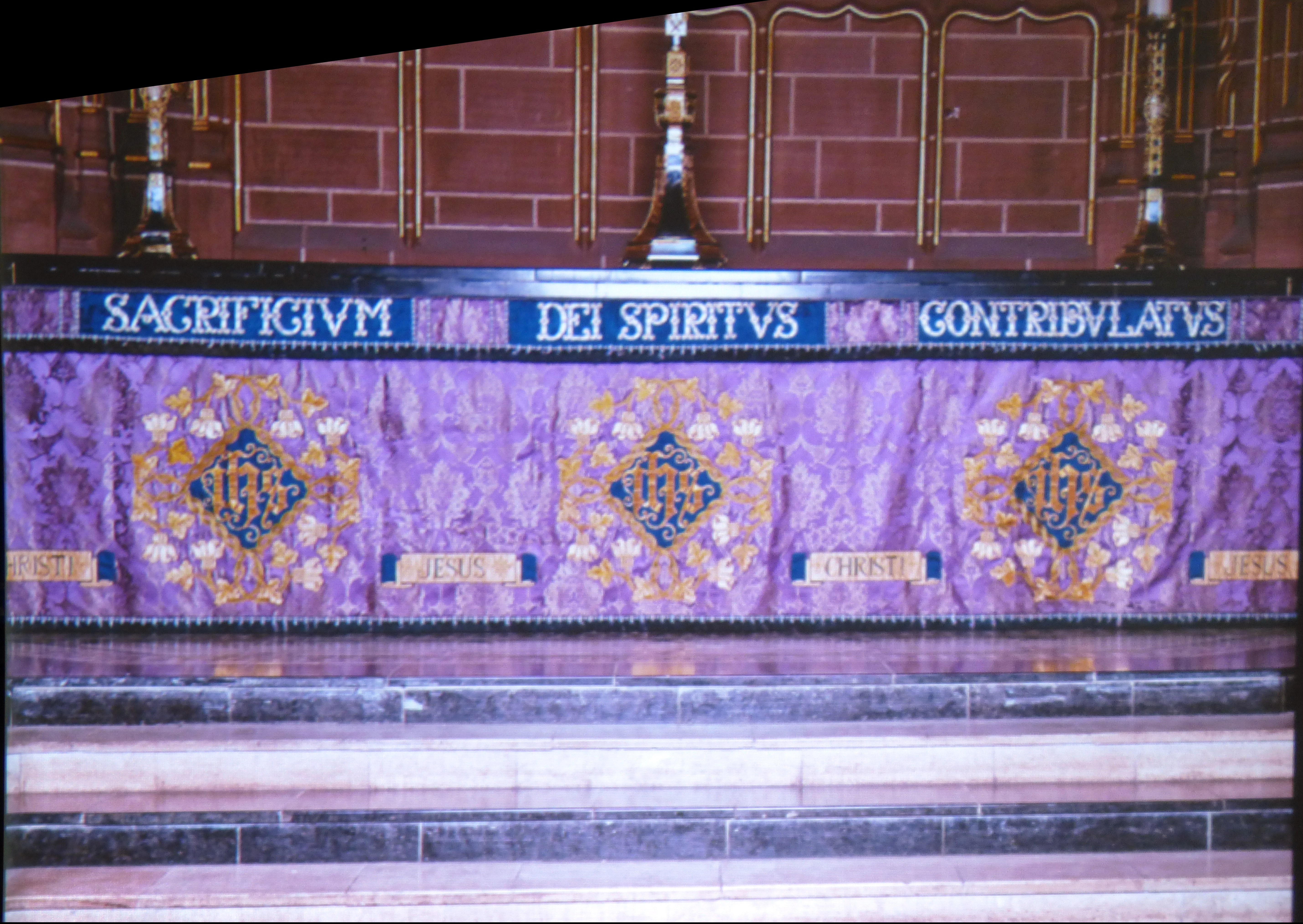 slide showing High Altar Passiontide Frontal, Liverpool Cathedral embroideries Talk by Vicky Williams 2019