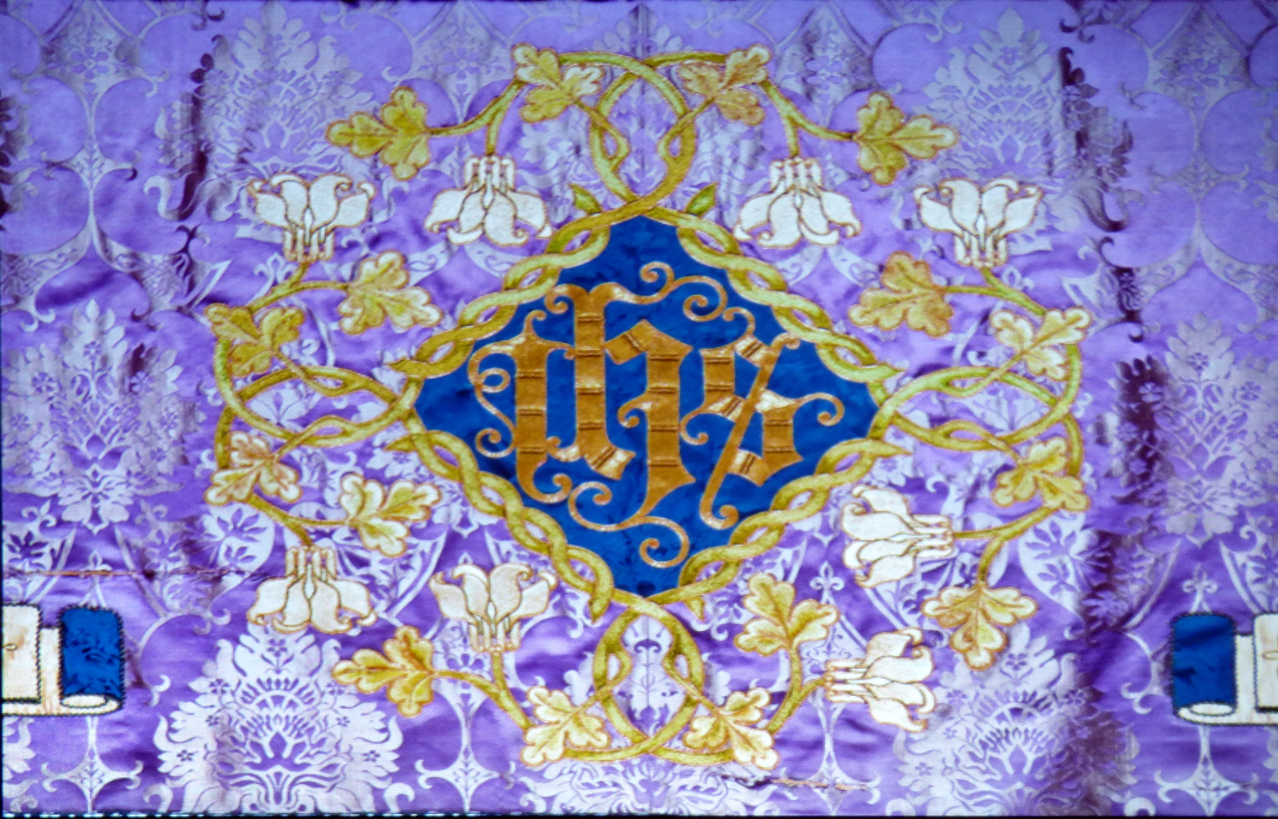 (detail) slide showing High Altar Passiontide Frontal, Liverpool Cathedral embroideries Talk by Vicky Williams 2019
