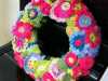 a colourful crochet wreath at 2013 Open Day