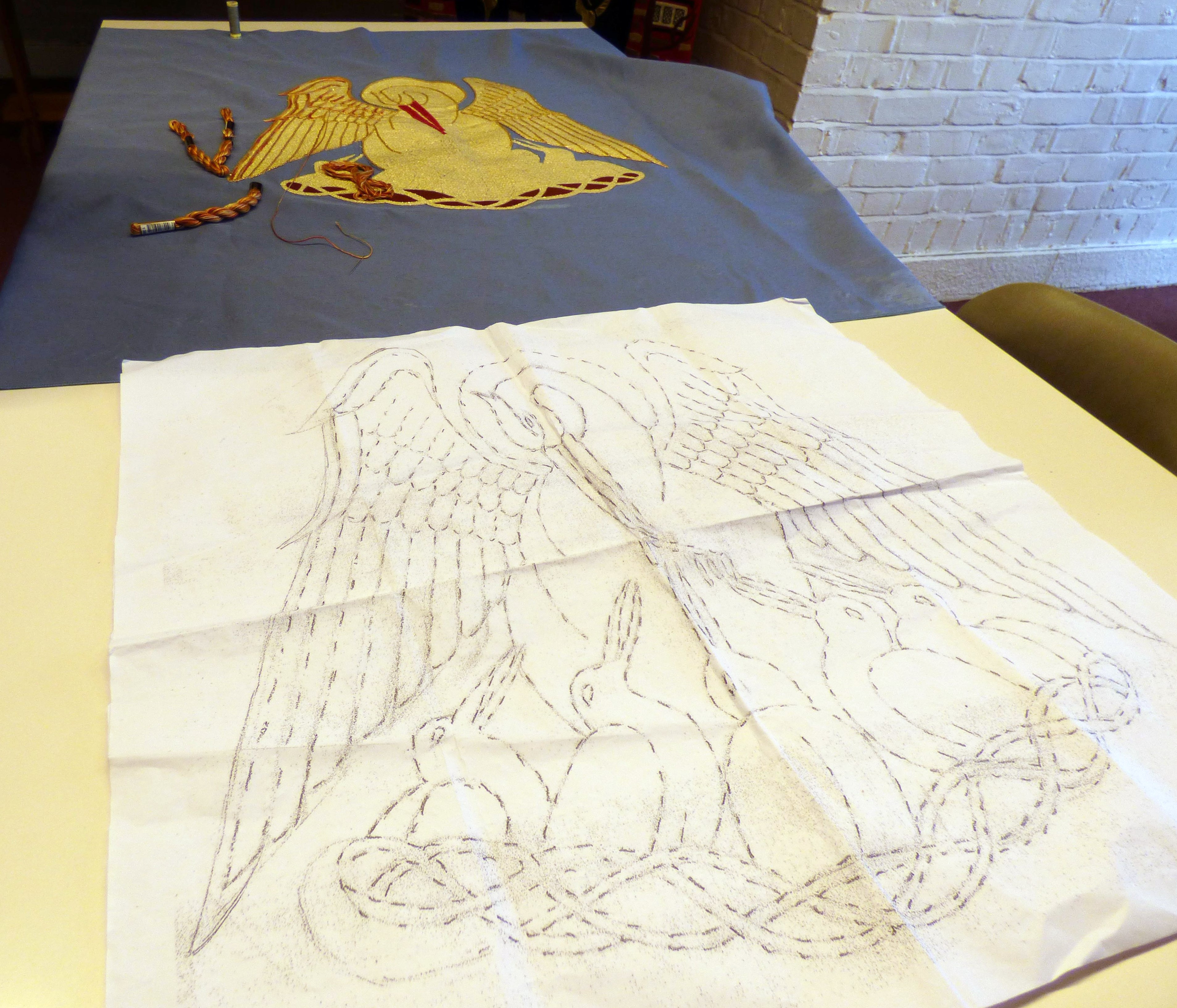 embroidery under construction at Embroidery Studio open day, Liverpool Metropolitan Cathedral 2017