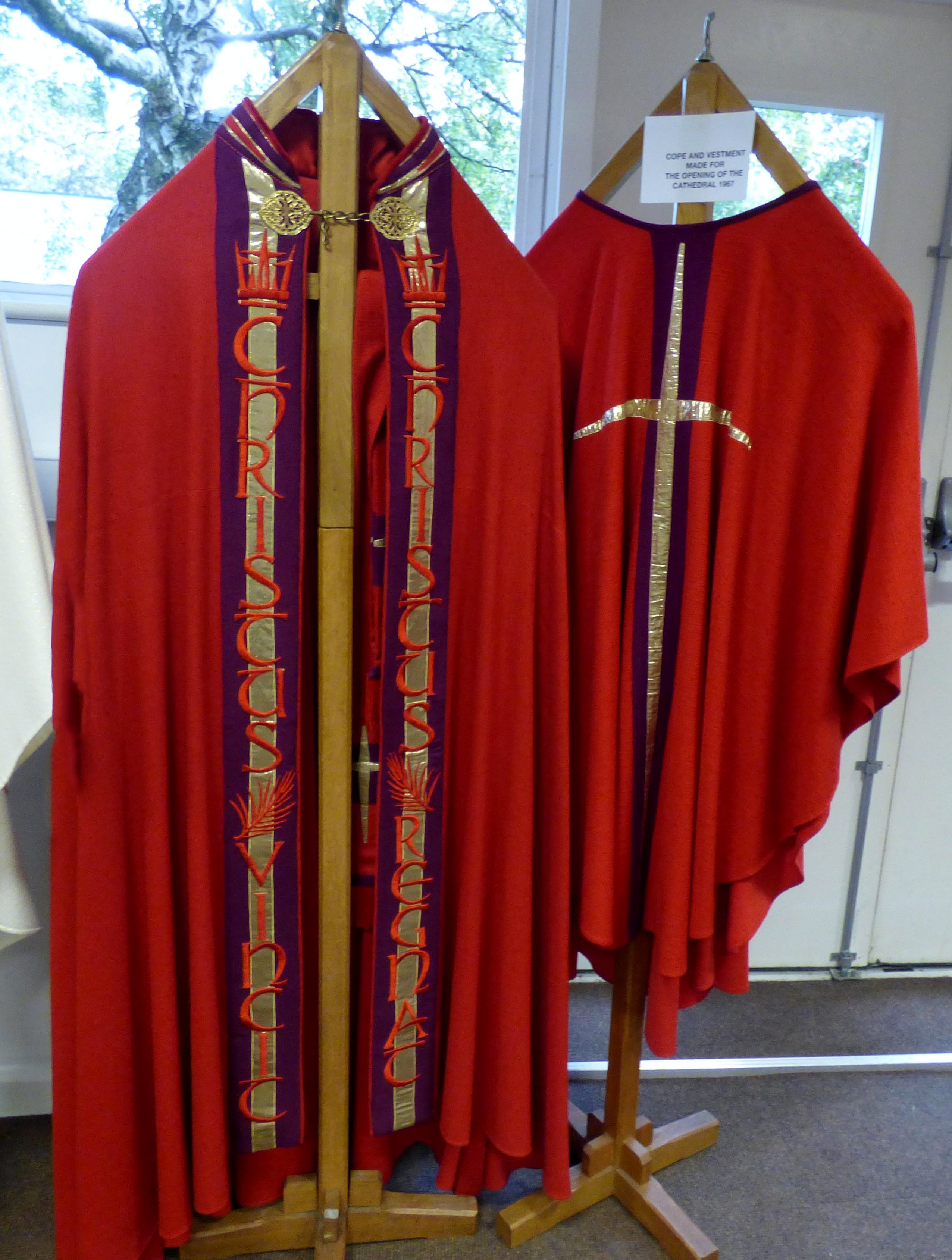 COPE AND VESTMENT MADE FOR THE OPENING OF THE CATHEDRAL 1967 at Embroidery Studio open day, Liverpool Metropolitan Cathedral 2017