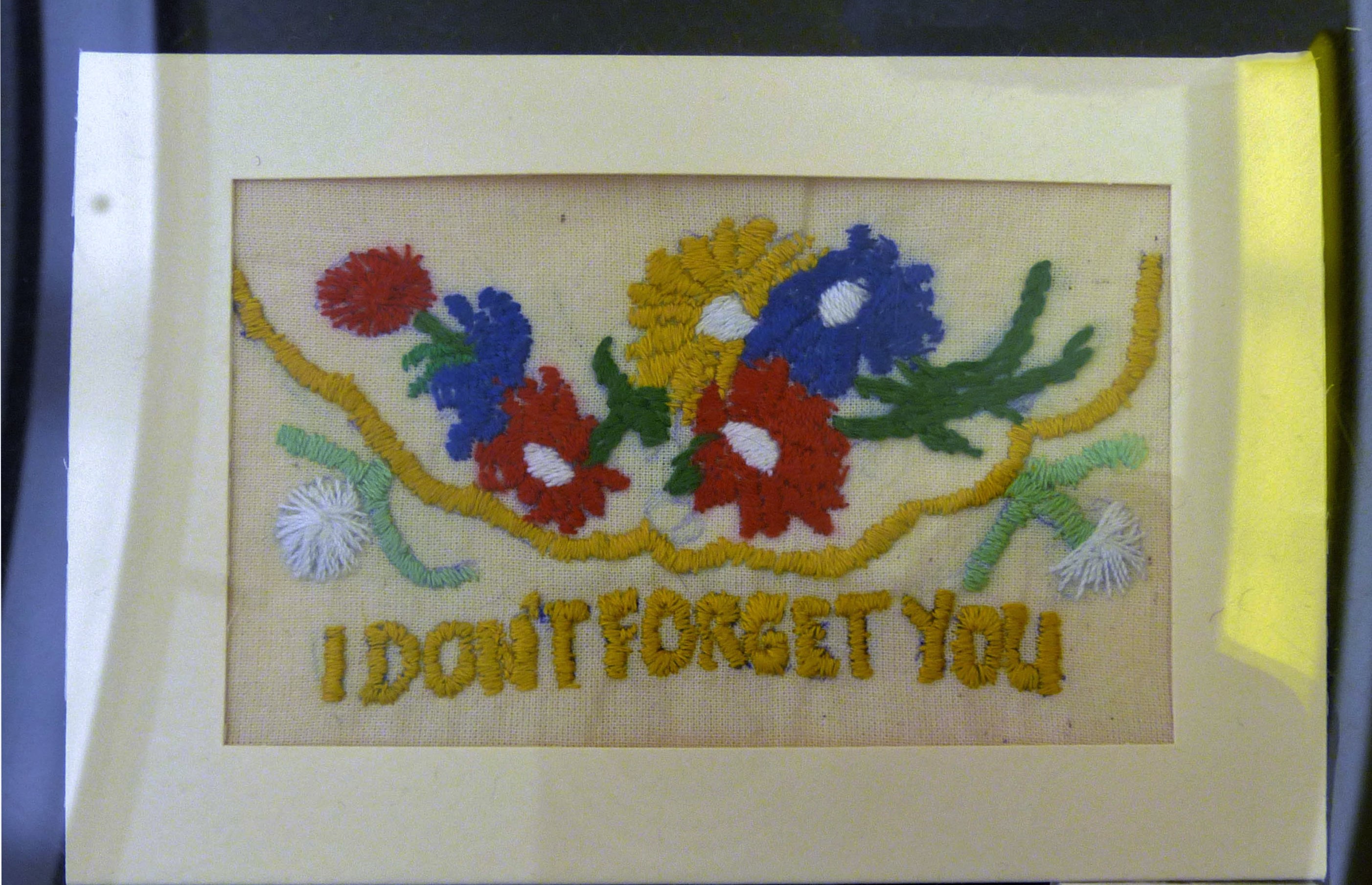 Embroidered postcard by Pat Maher