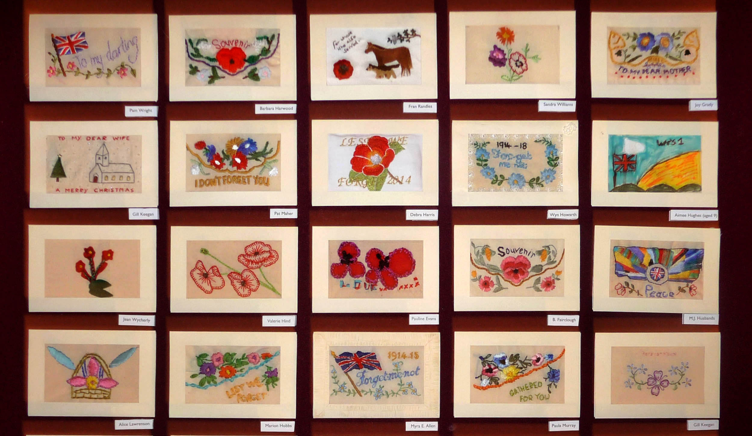 "Posting to the Past" exhibition of embroidered postcards, created by the people of Merseyside, and inspired by those sent from the front during World War 1