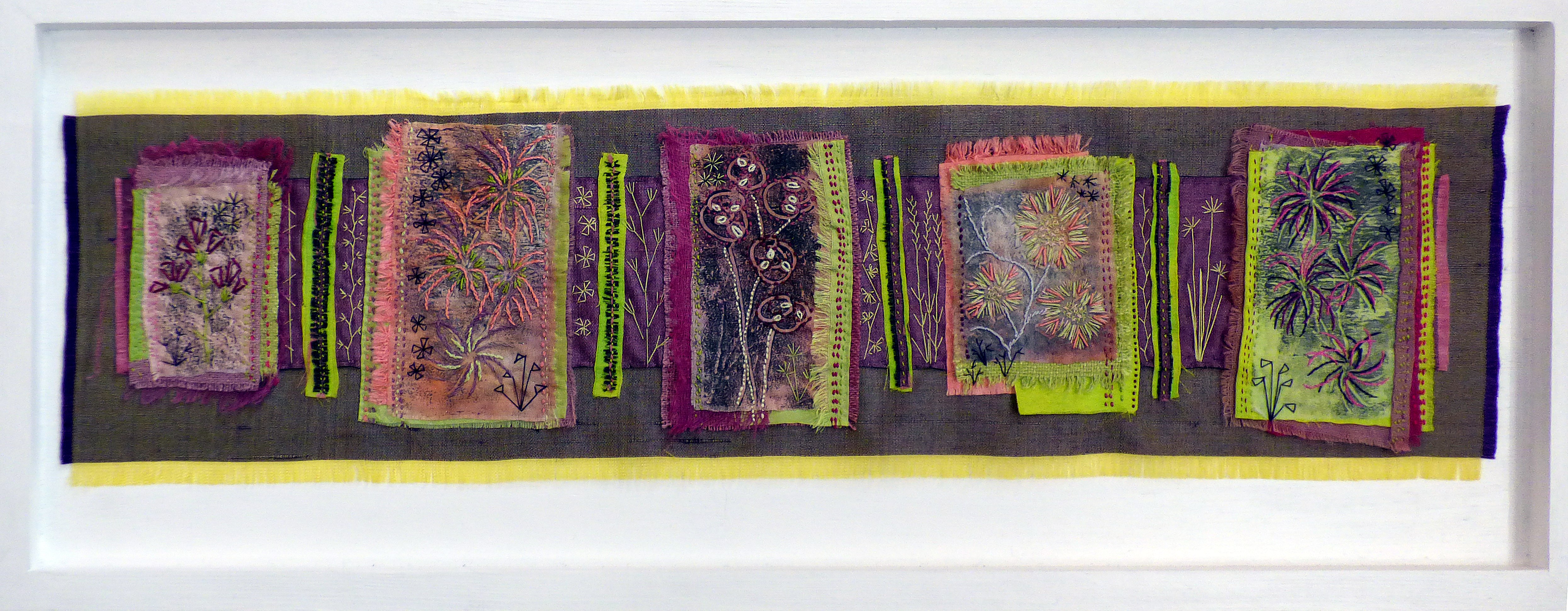 GARDEN BORDERS EMERGING INFLORESCENCES by Chris Cannon, collaged and hand stitched, Preston Threads 2016
