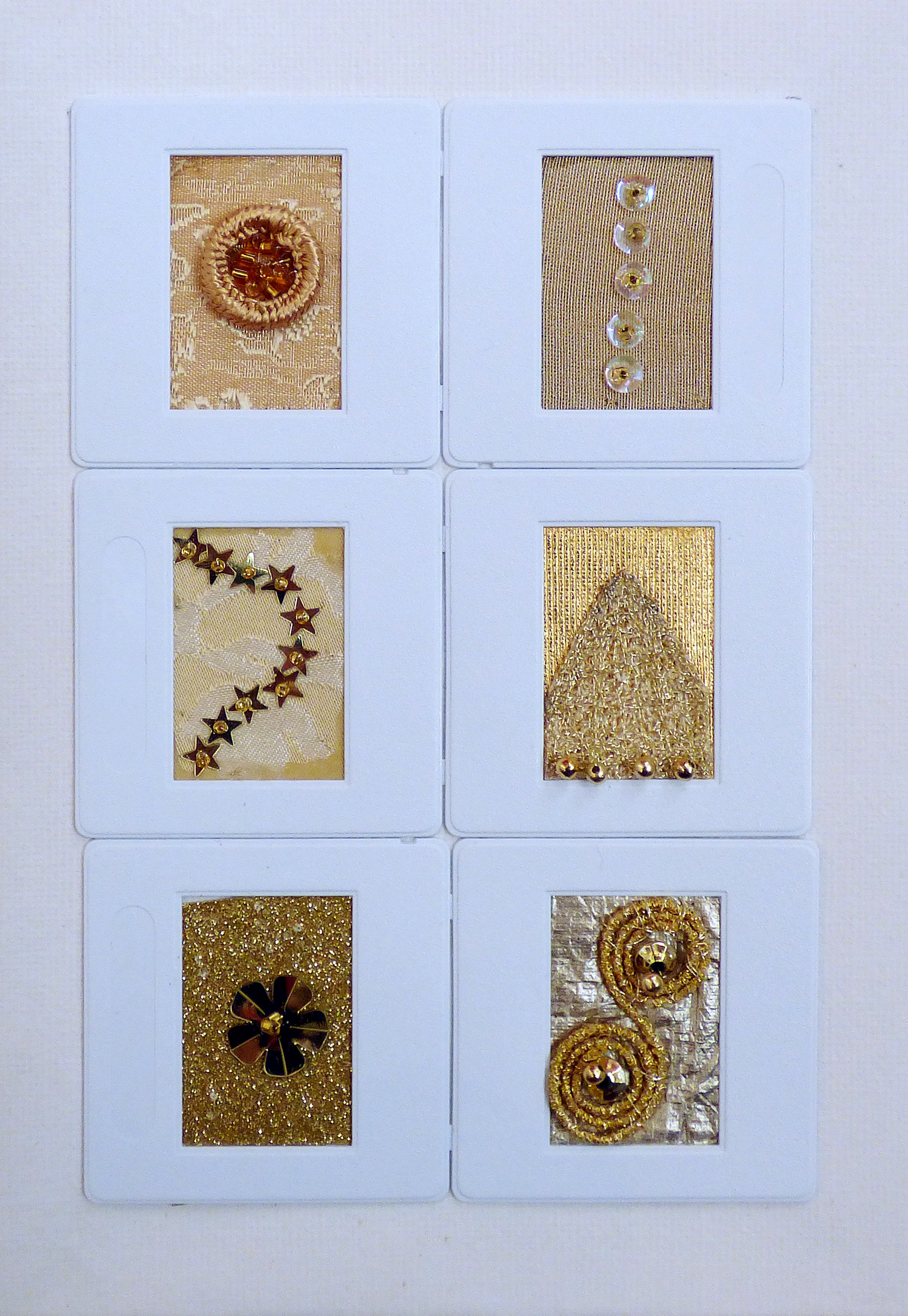 GOLD by Norma Balaam, trapped coloured fabrics and stitch, Preston Threads 2016