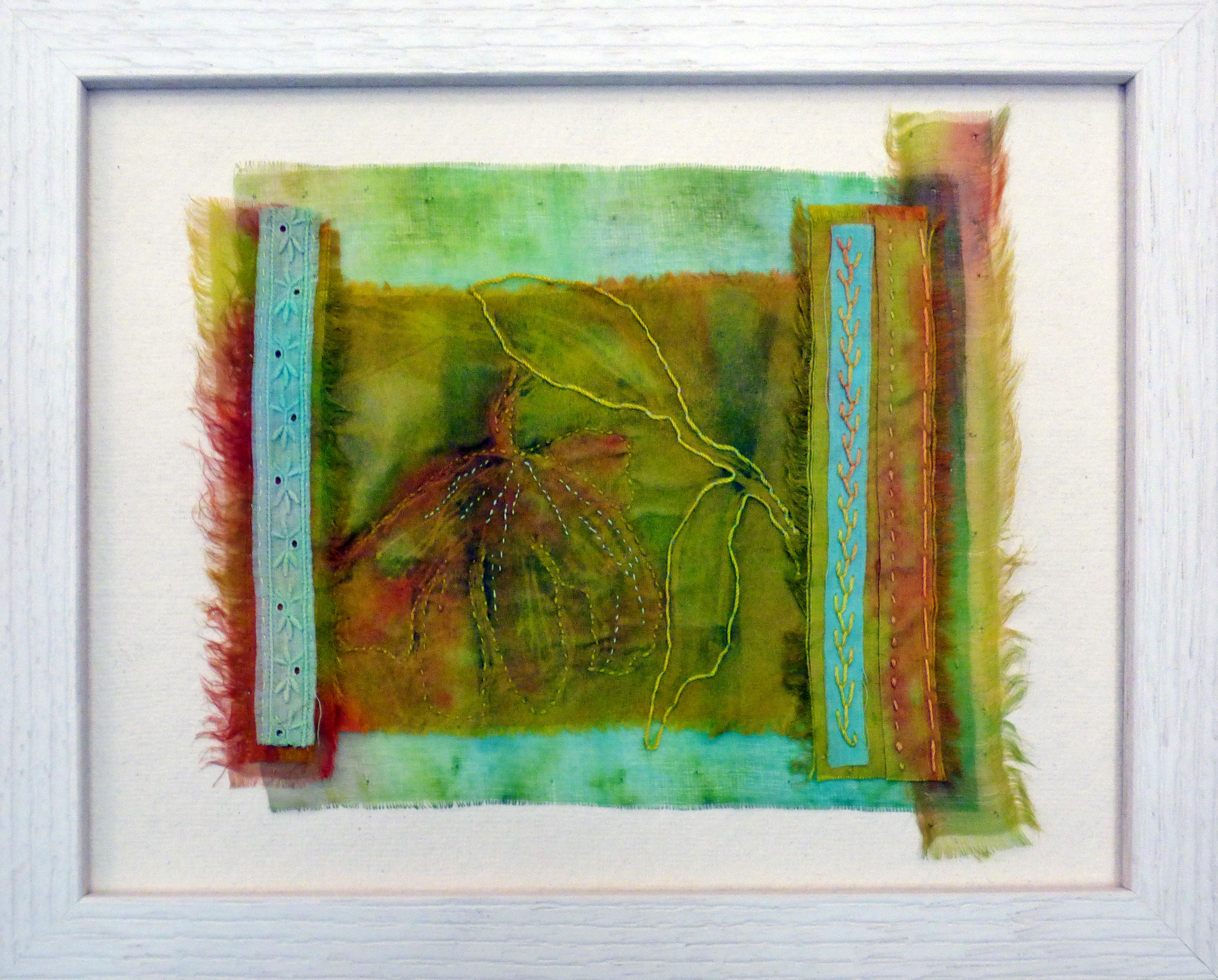 IN THE GARDEN HELLEBORE 2 by Chris Cannon, hand stitched and dyed silk fabrics, Preston Threads 2016