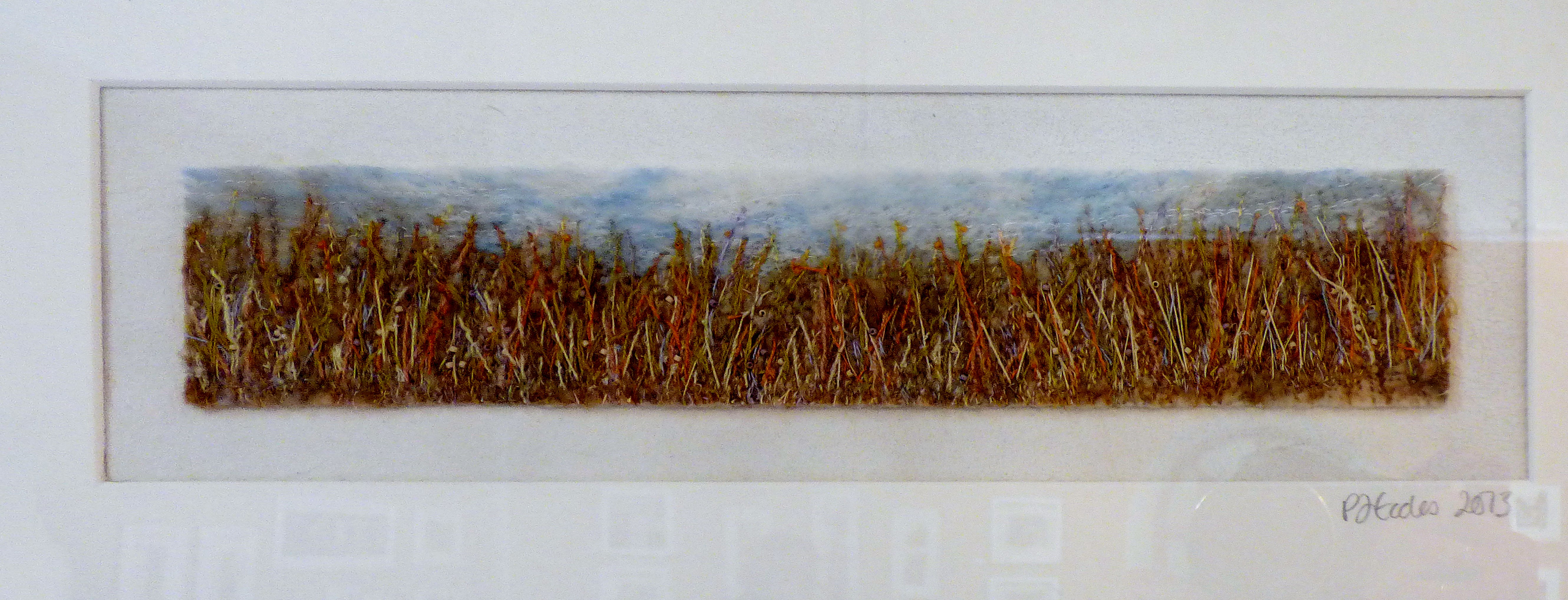 LOCAL FIELDS 1 by Pam Eccles, embellished background with hand stitching and beads, Preston Threads 2016