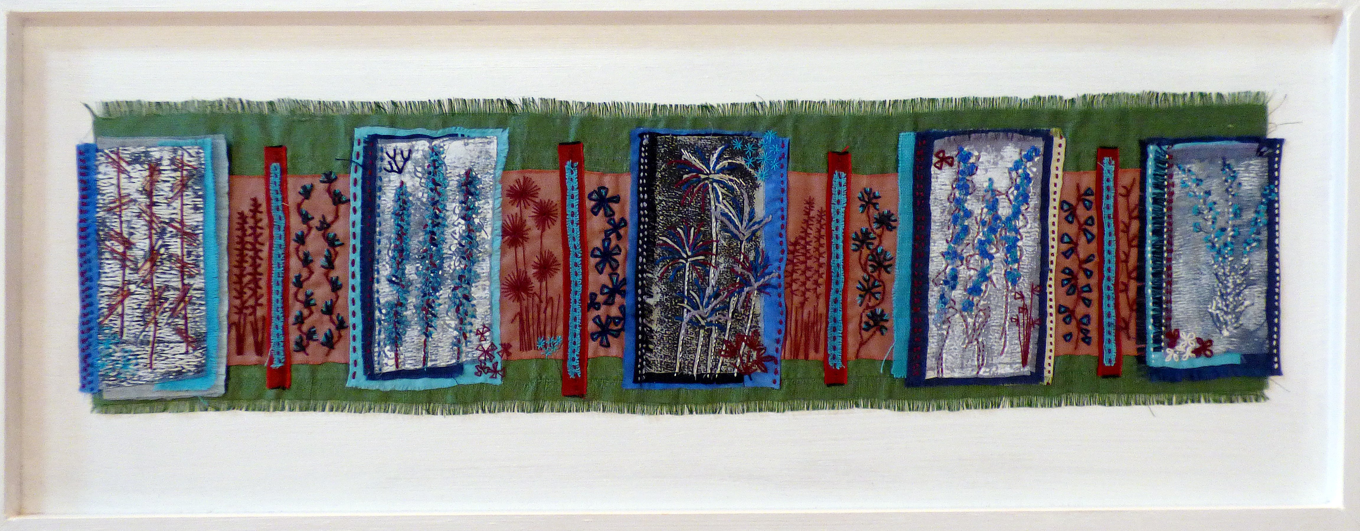 GARDEN BORDERS ESTABLISHING INFLORESCENCES by Chris Cannon, collaged and hand stitched, Preston Threads 2016