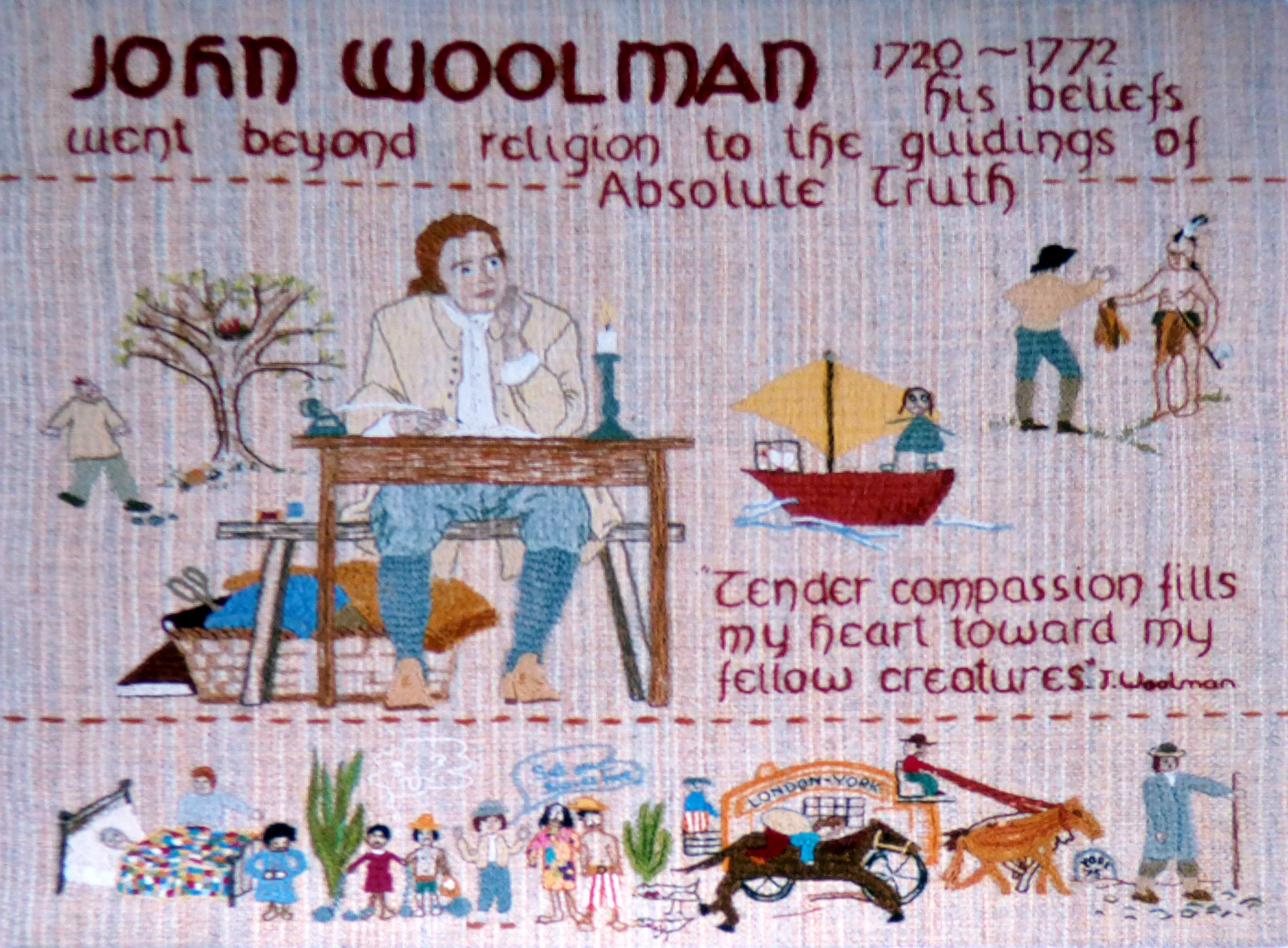 slide showing a panel from the Quaker Tapestry