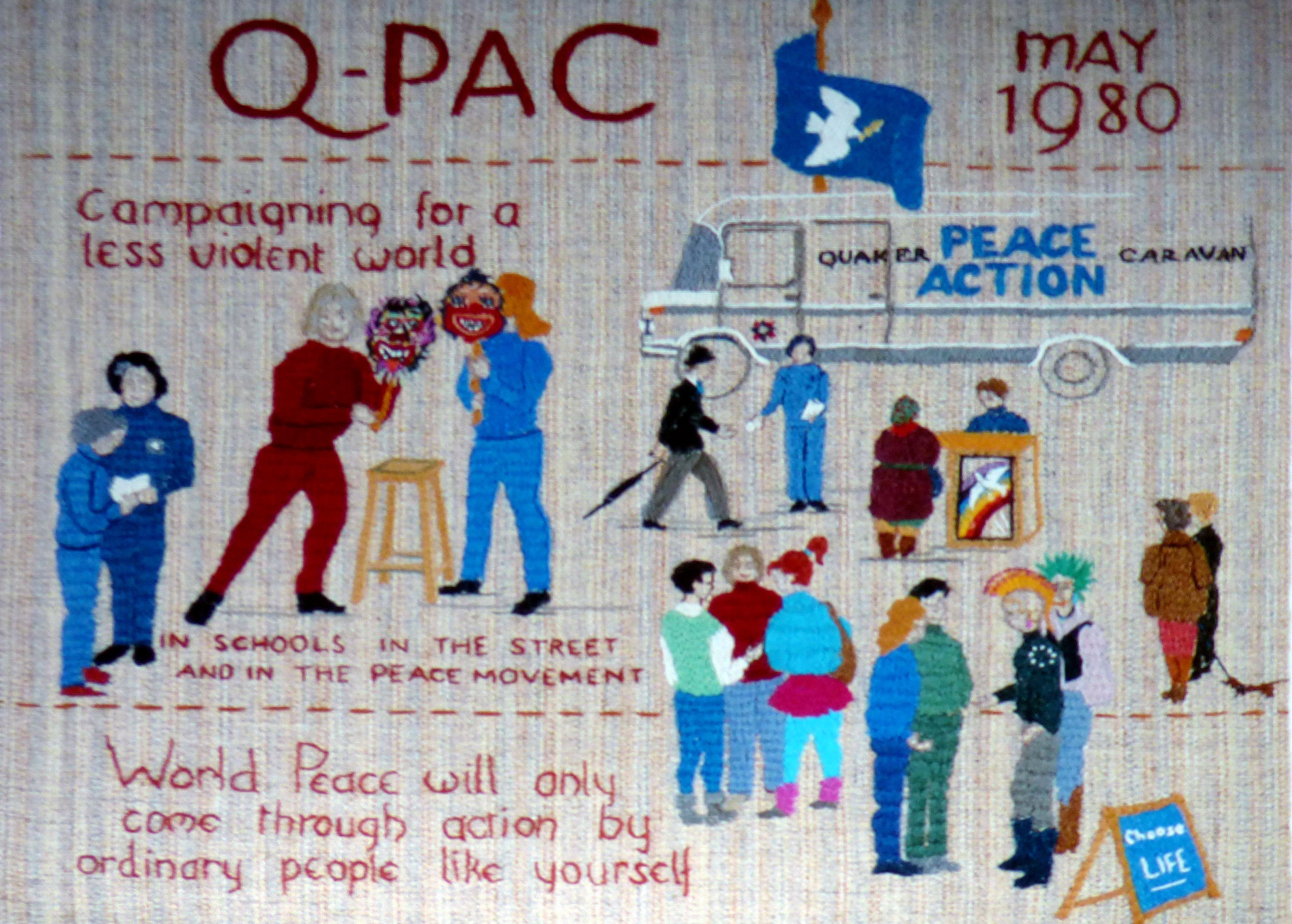 slide showing a panel from the Quaker Tapestry