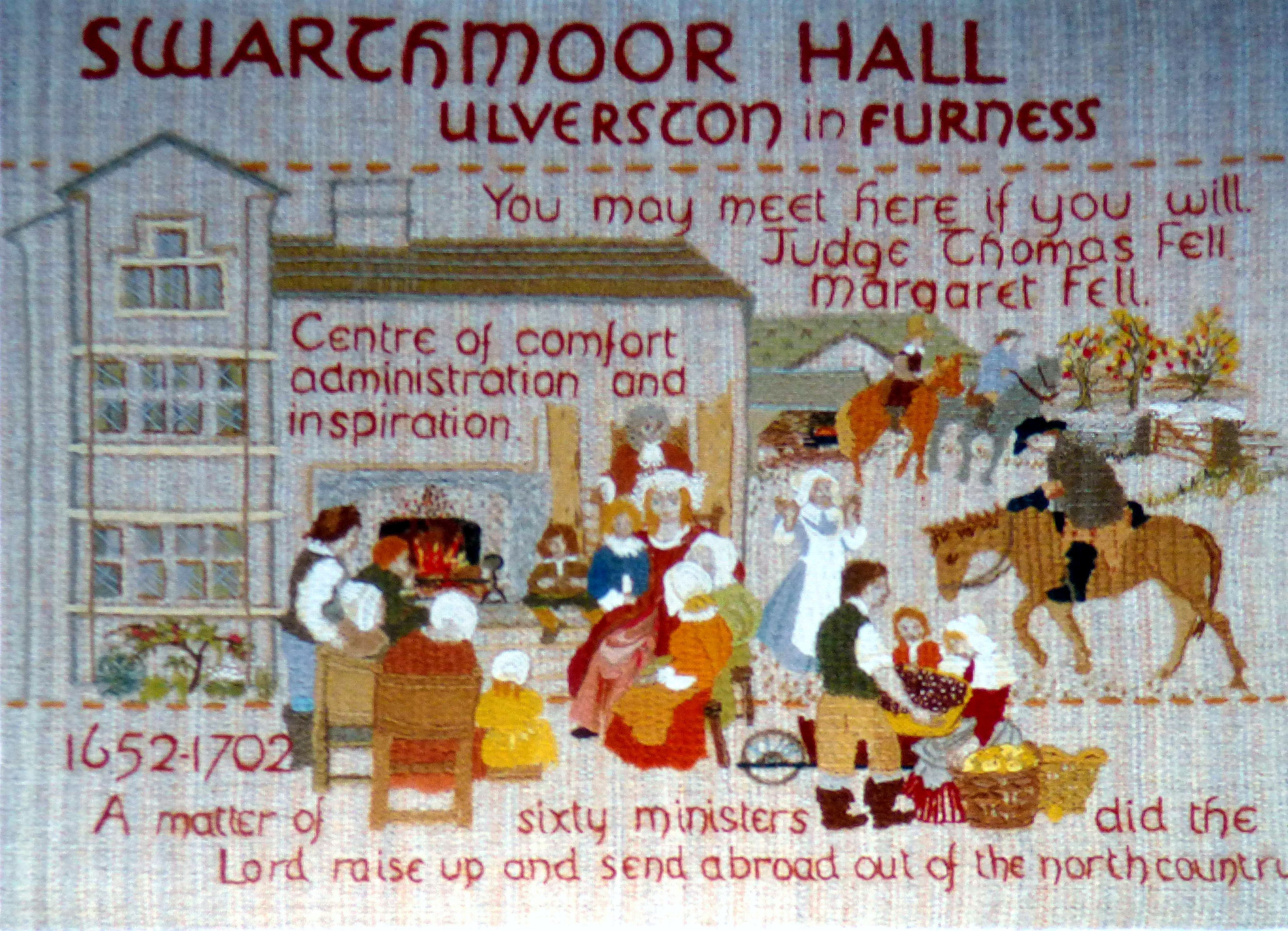 slide showing a panel from the Quaker Tapestry