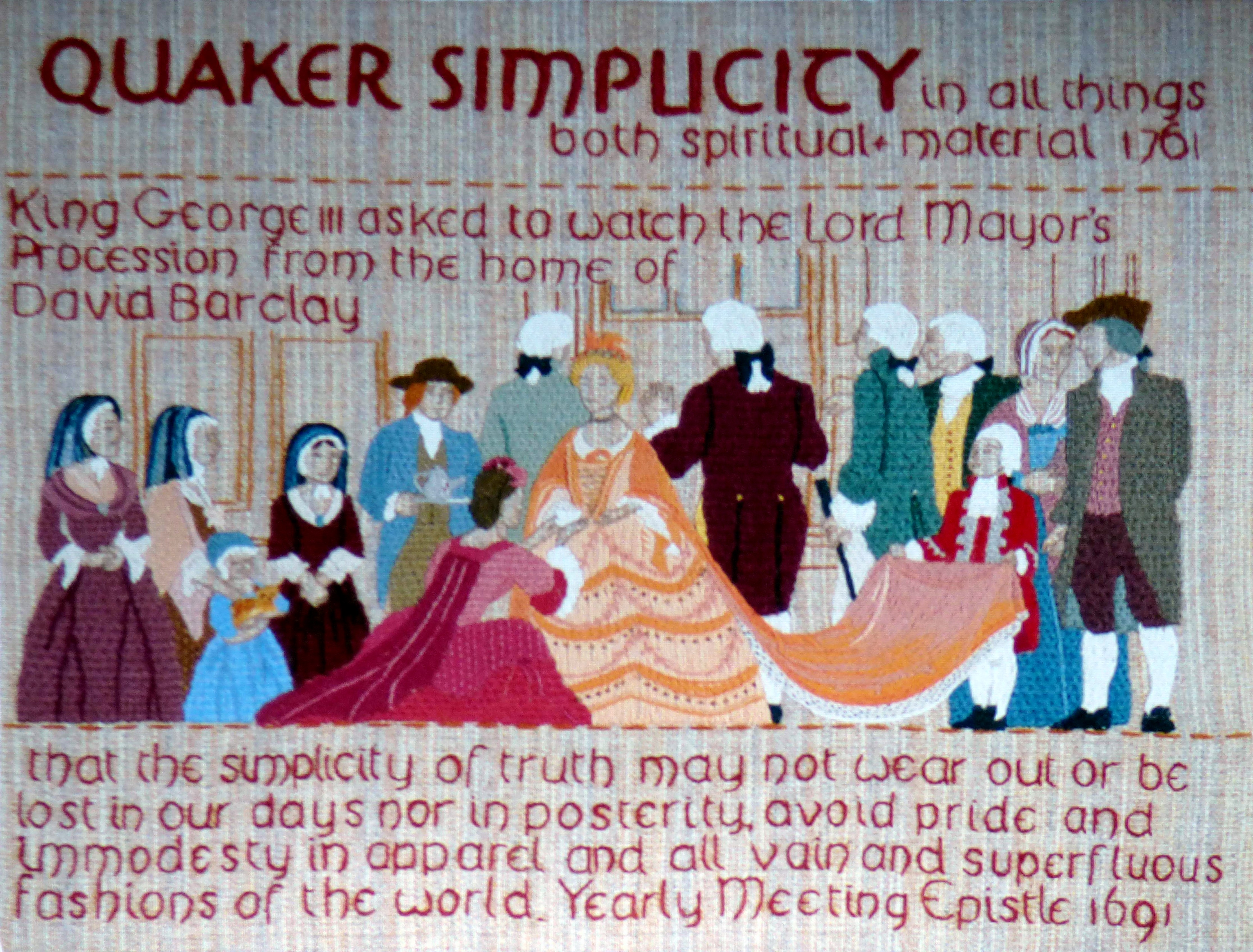 slide showing a panel from the Quaker Tapestry